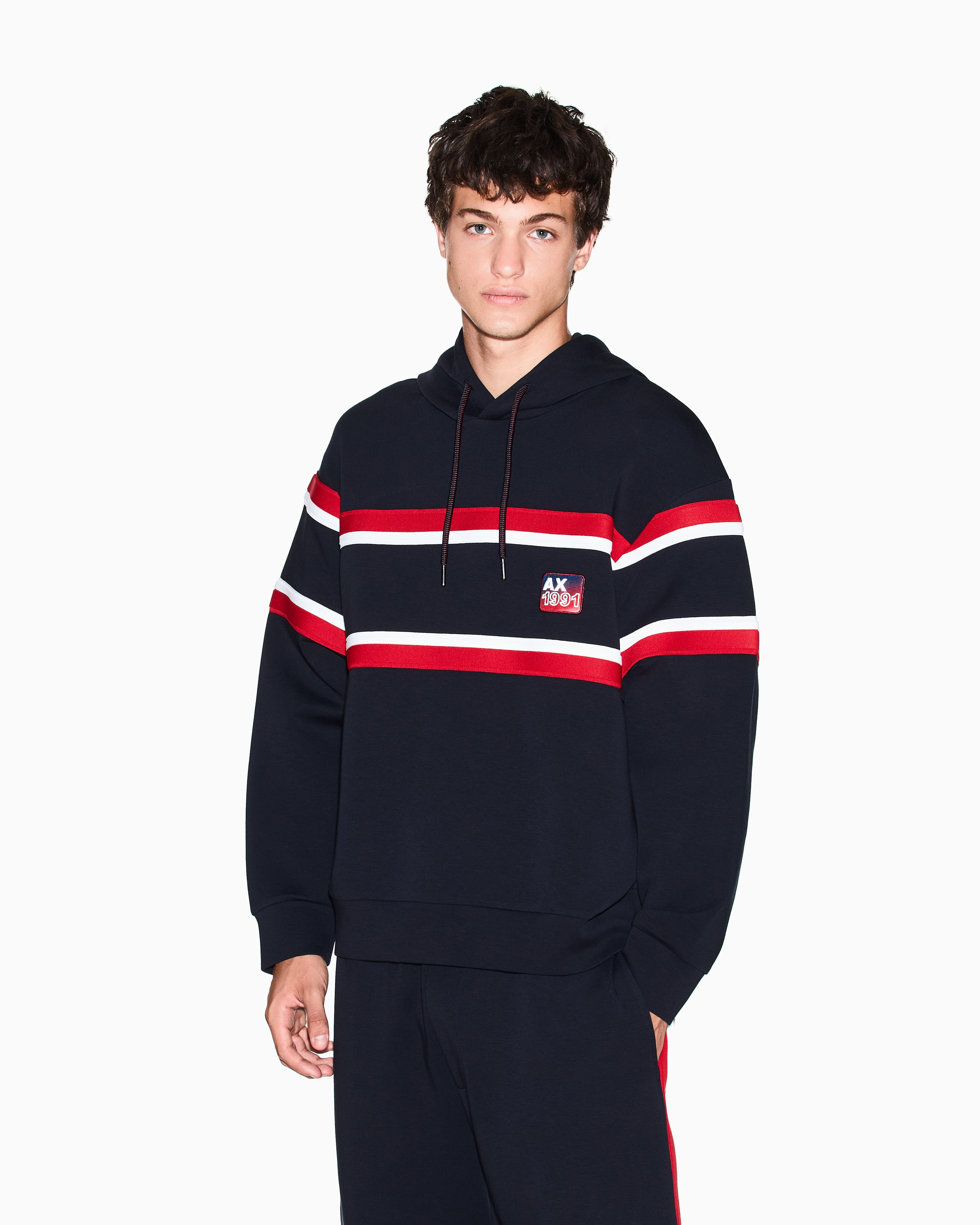 Armani Exchange - Hooded sweatshirt with contrasting stripes, Man, Navy Blue, Size: