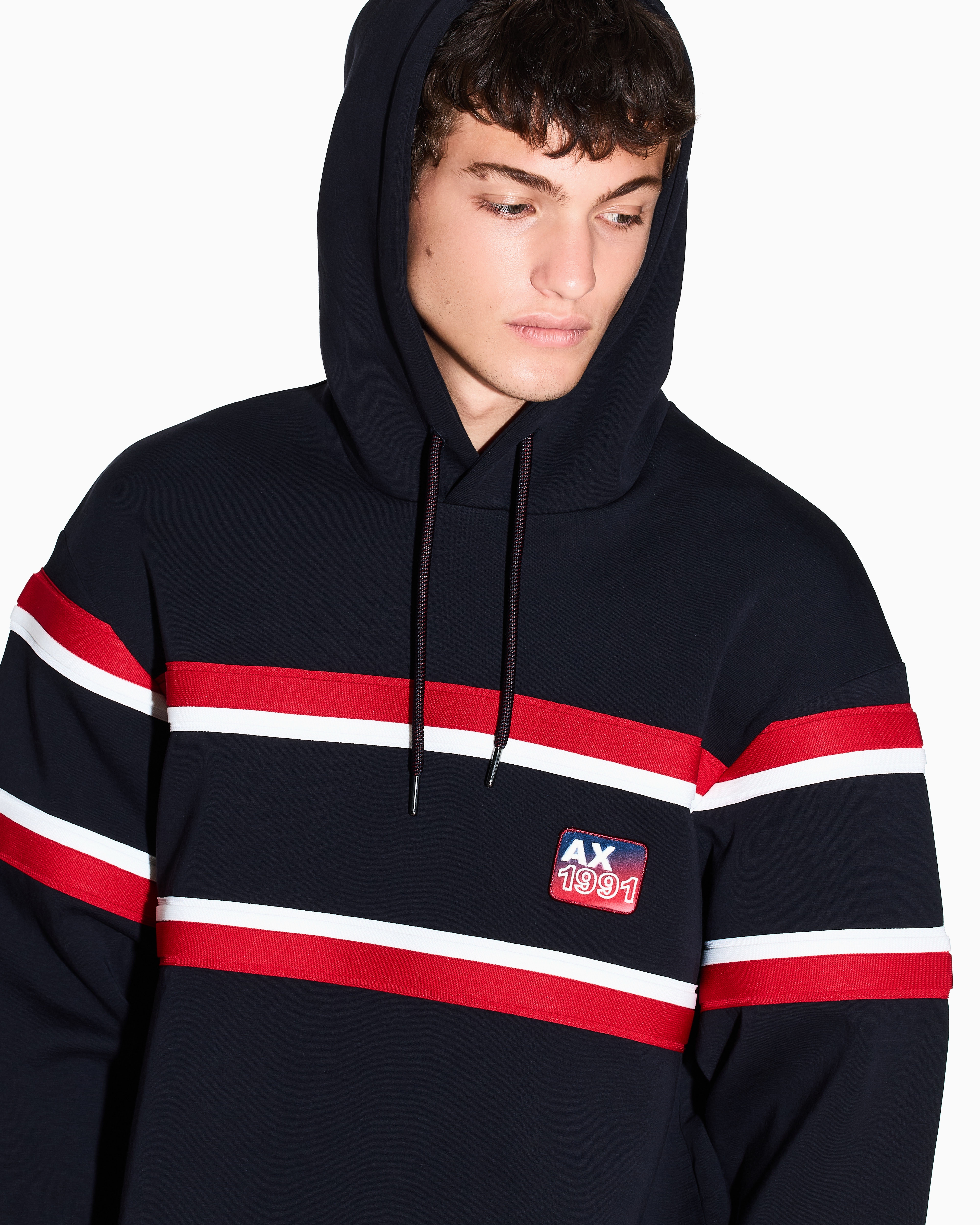 Armani Exchange - Hooded sweatshirt with contrasting stripes, Man, Navy Blue, Size: