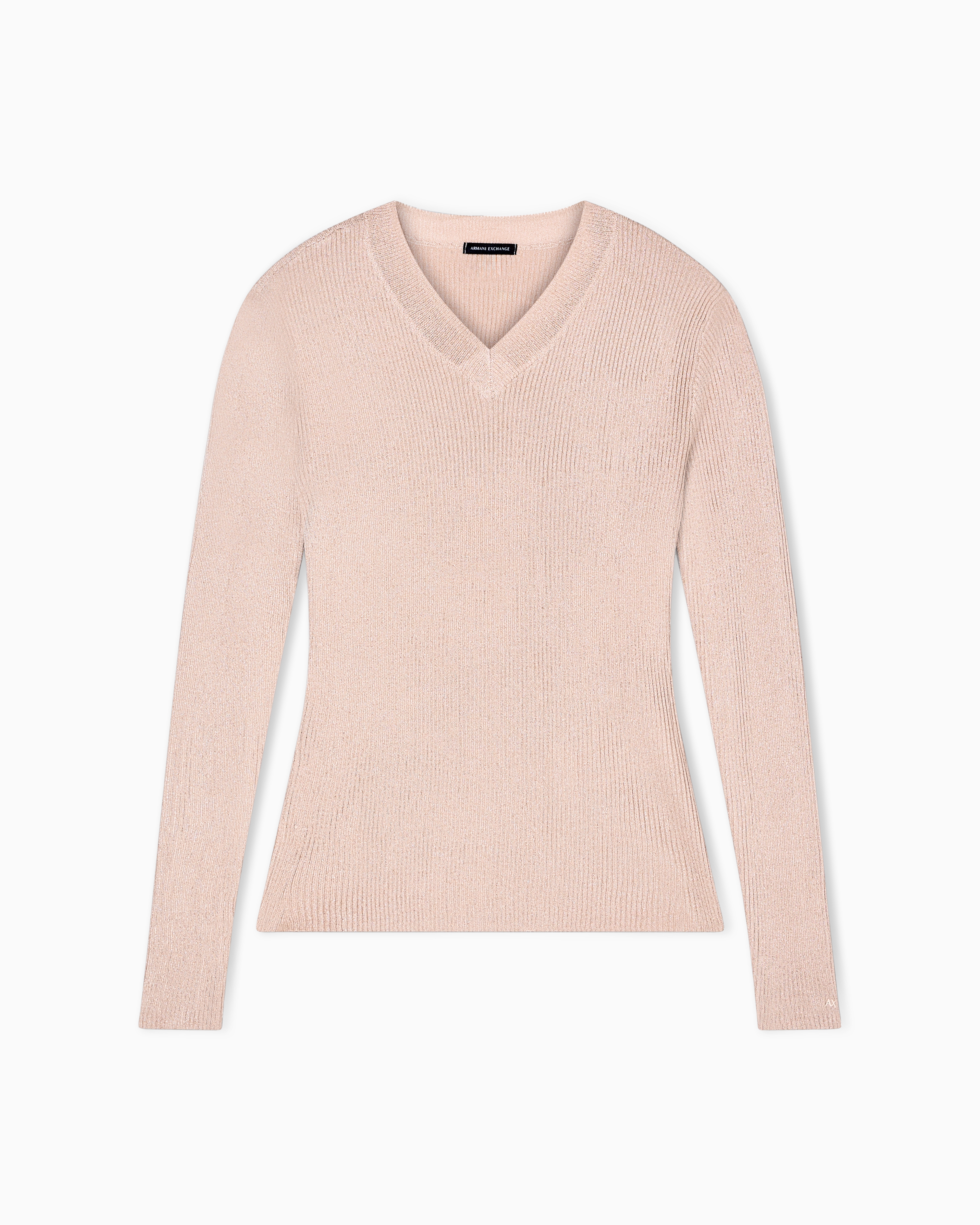 Armani Exchange Beige Lurex Yarn Sweater With V-Neck