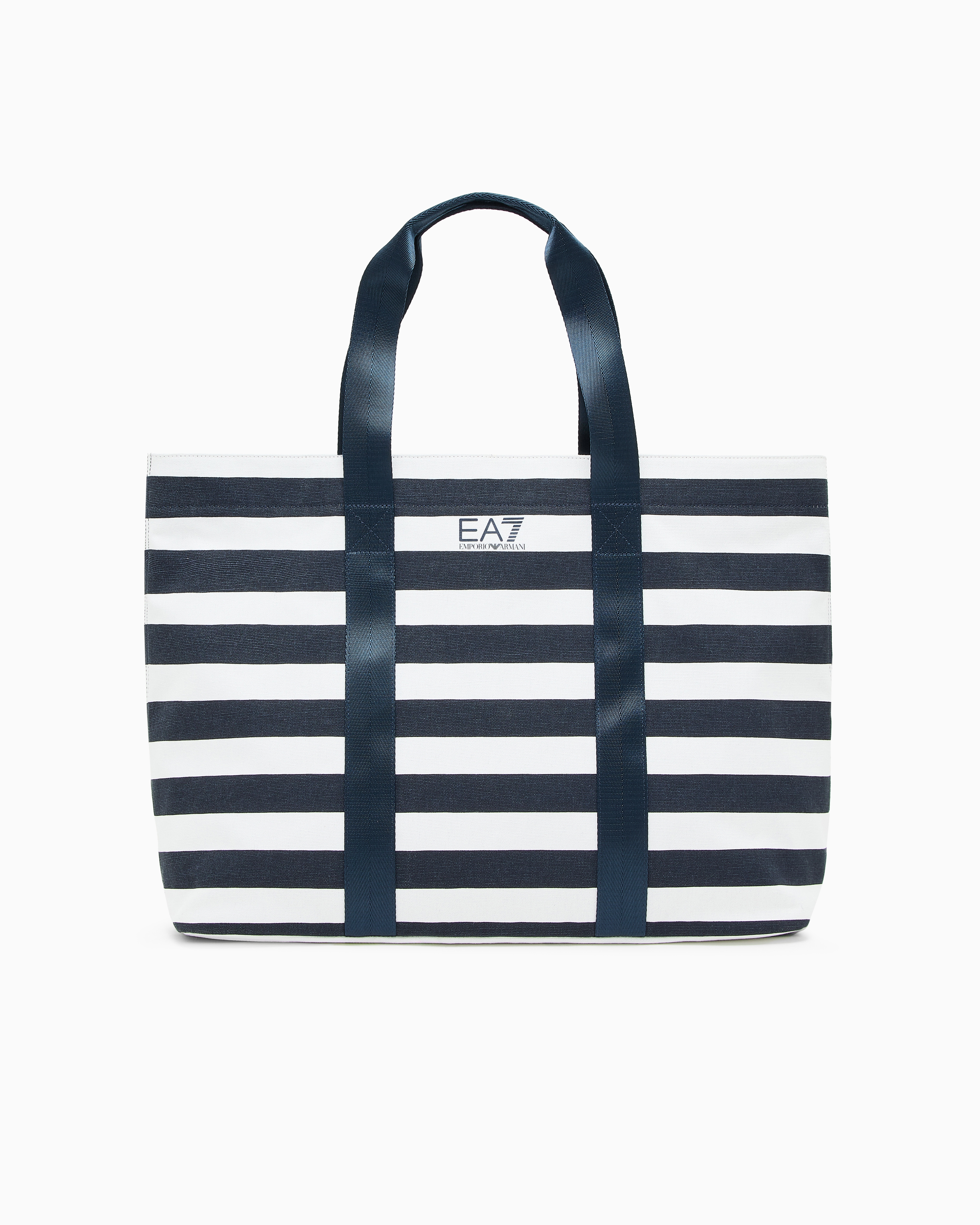 Ea7 Two-Tone Striped Cotton Shopper Bag