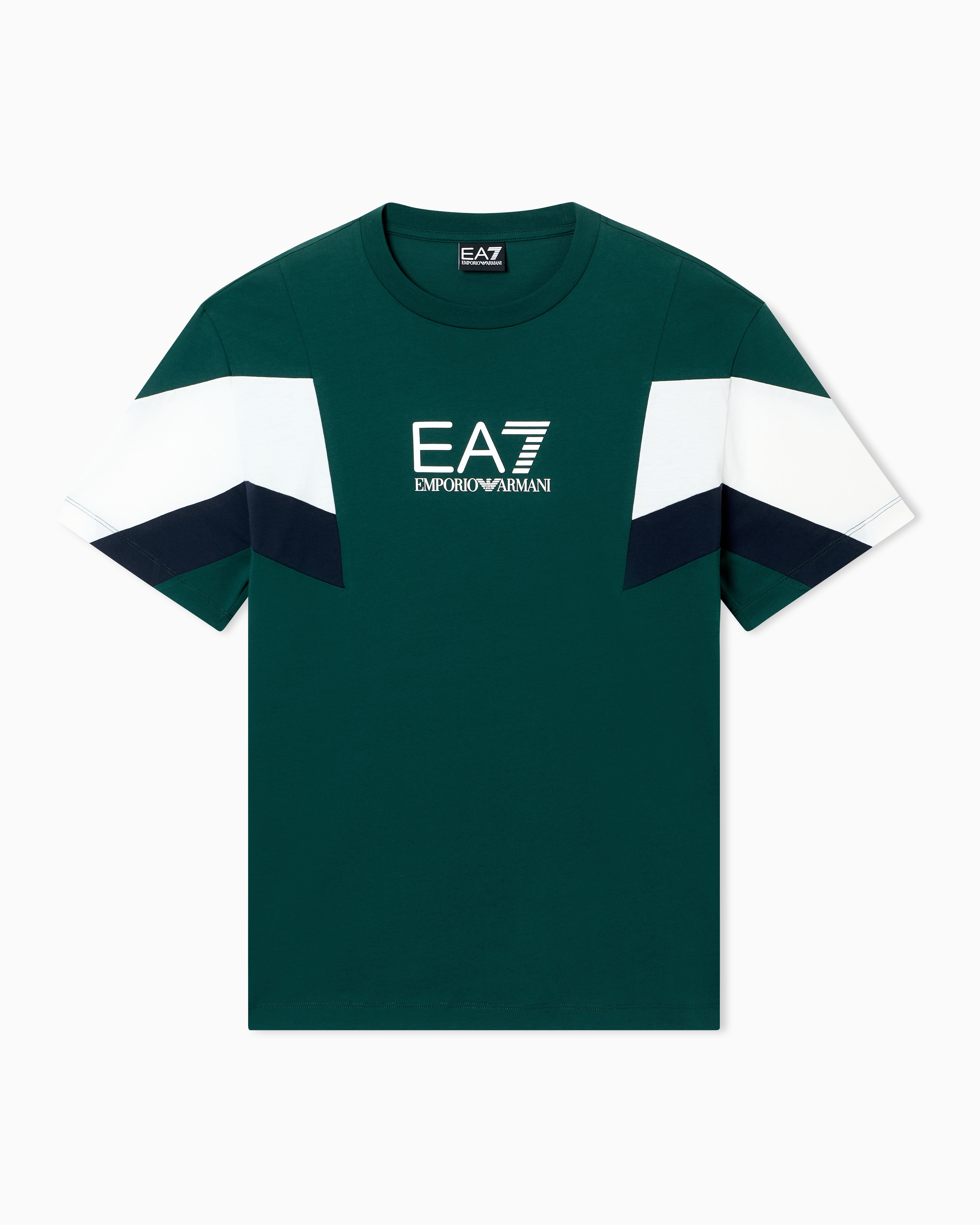 Ea7 Green Summer Block Cotton Jersey Crew-Neck T-Shirt
