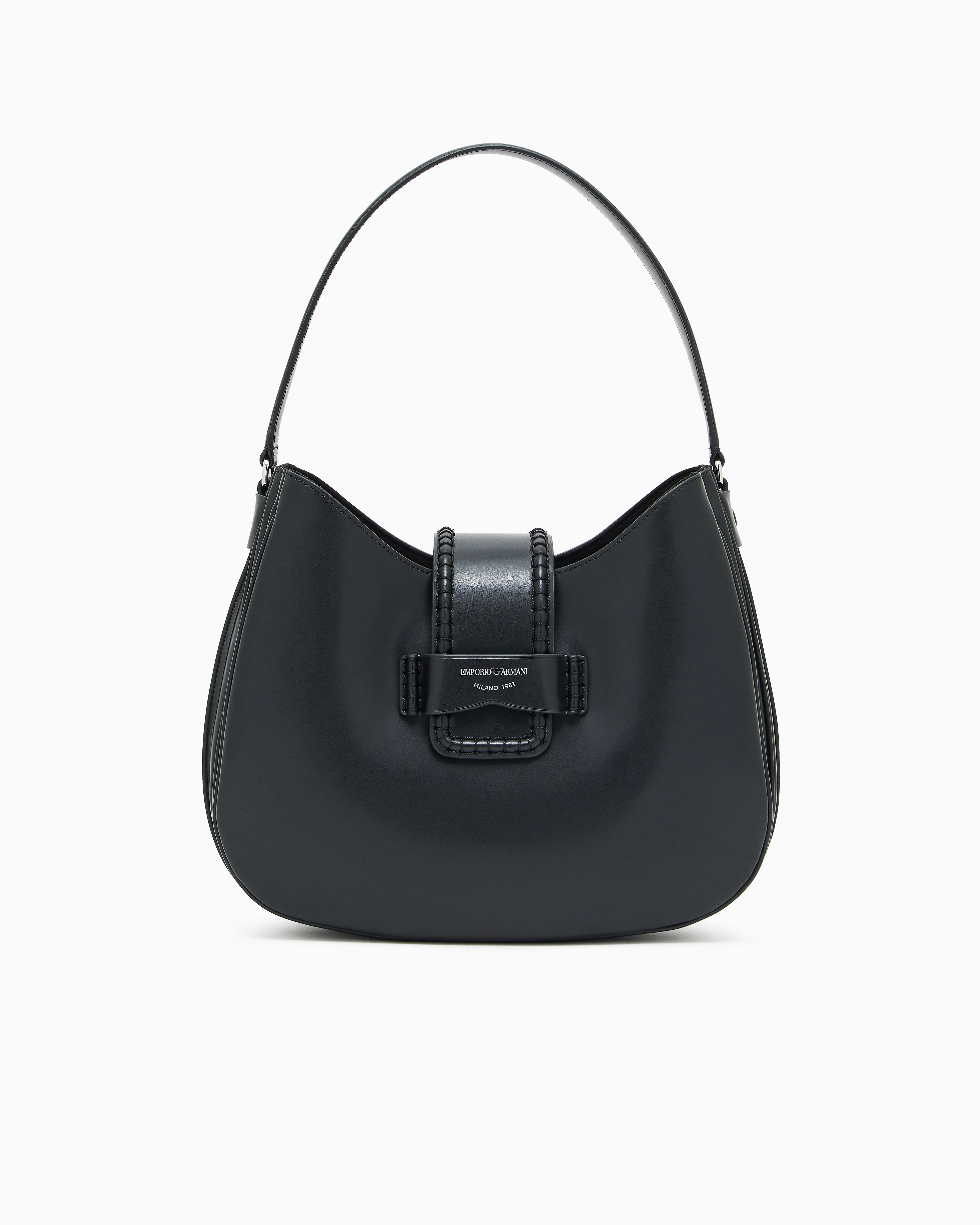 Emporio Armani - Leather medium hobo shoulder bag with buckle, Woman, Black, Size: TU