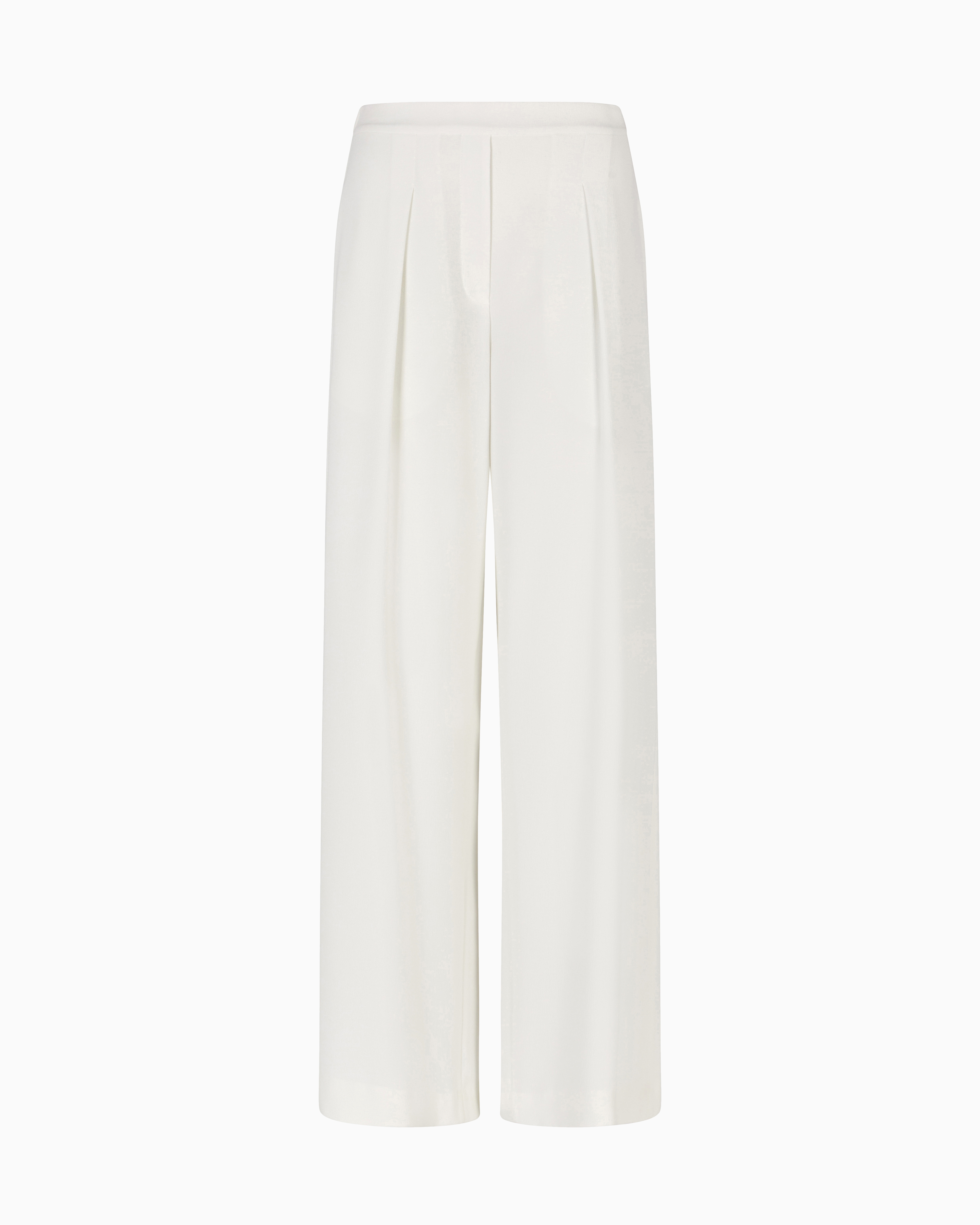 Emporio Armani - Stretch sandblasted fabric trousers with pleats, Woman, Beige, Size: