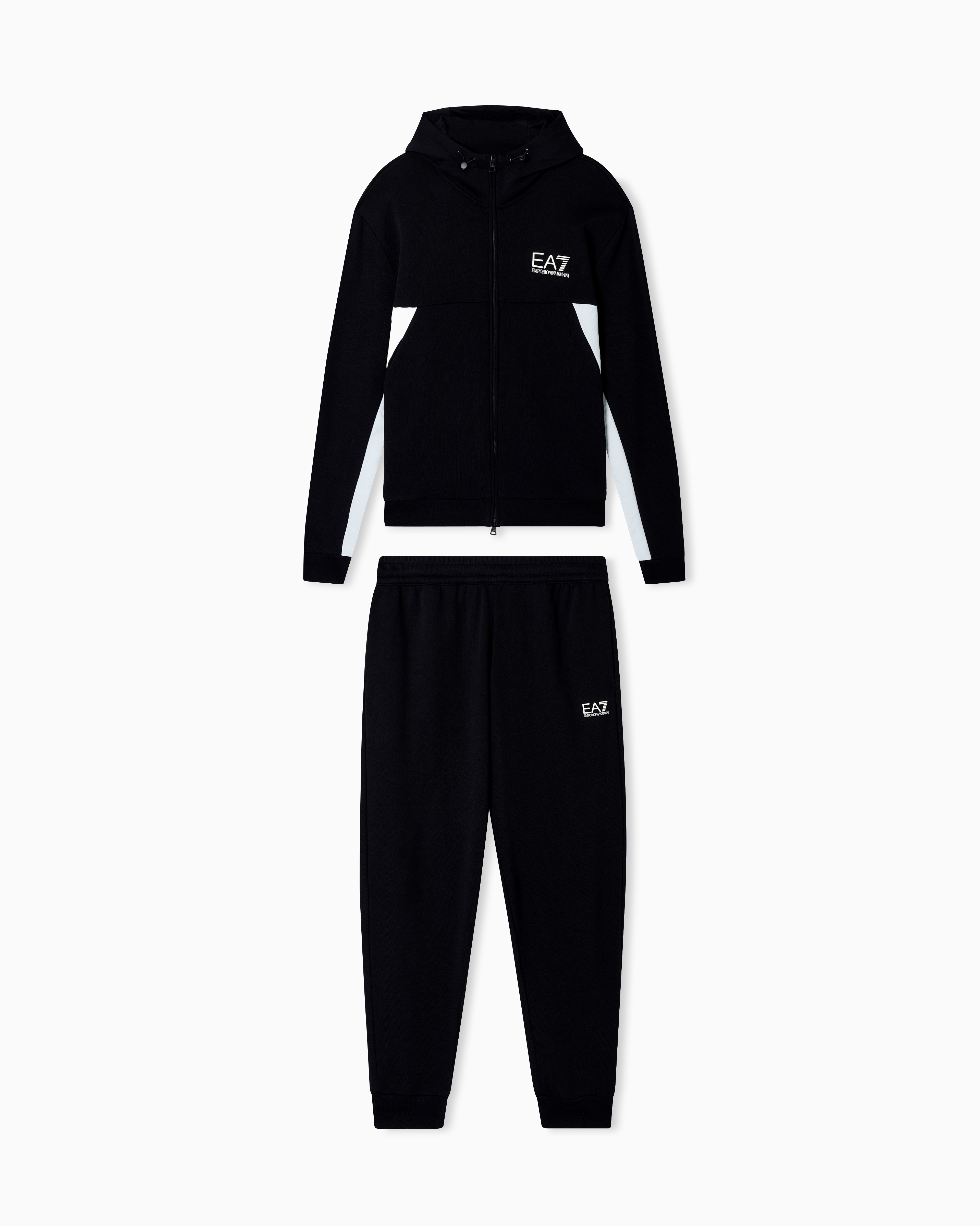 Ea7 Black Summer Block Pure Cotton Tracksuit With Hood