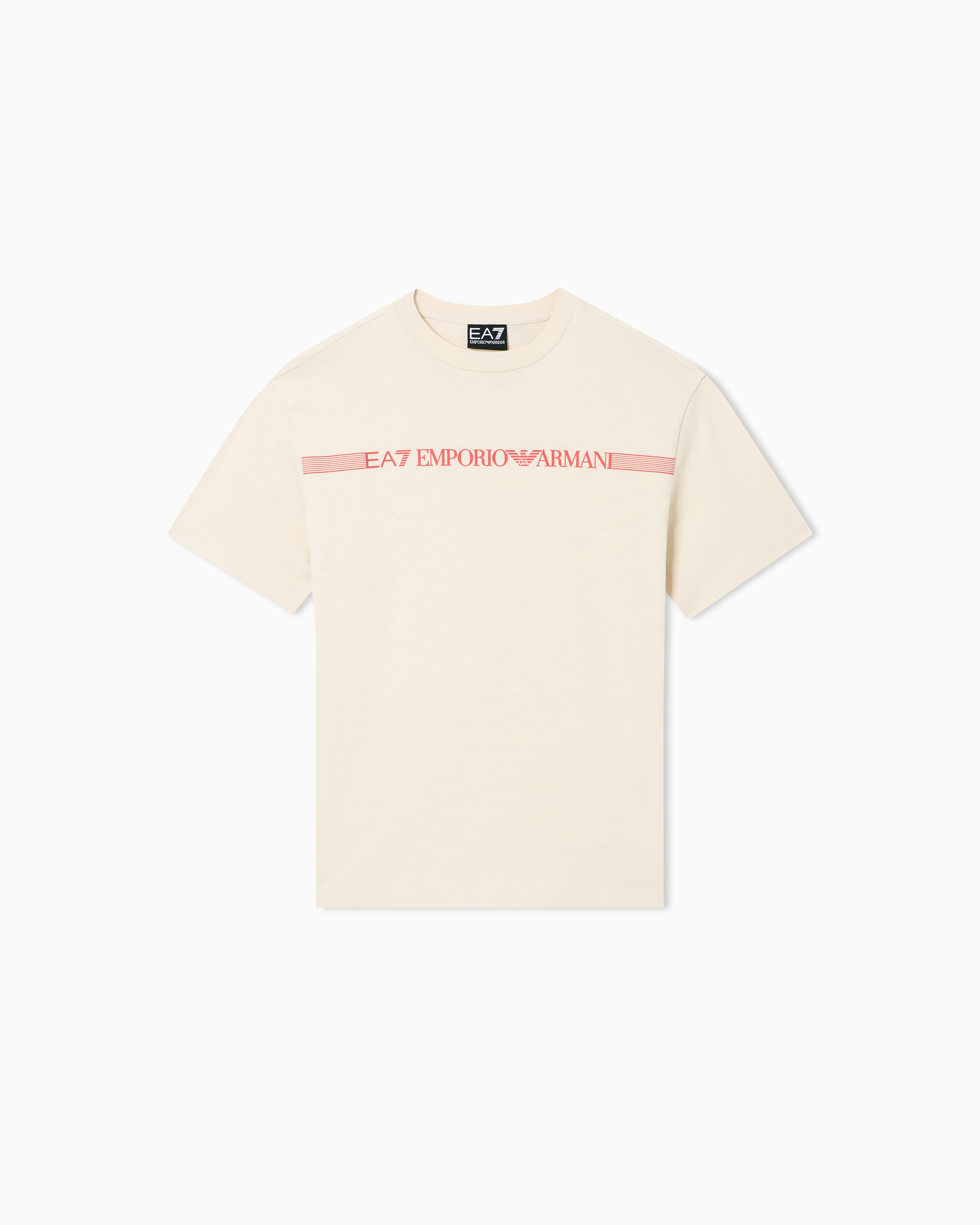 Ea7 Beige Logo Series Cotton Jersey T-Shirt With Logo