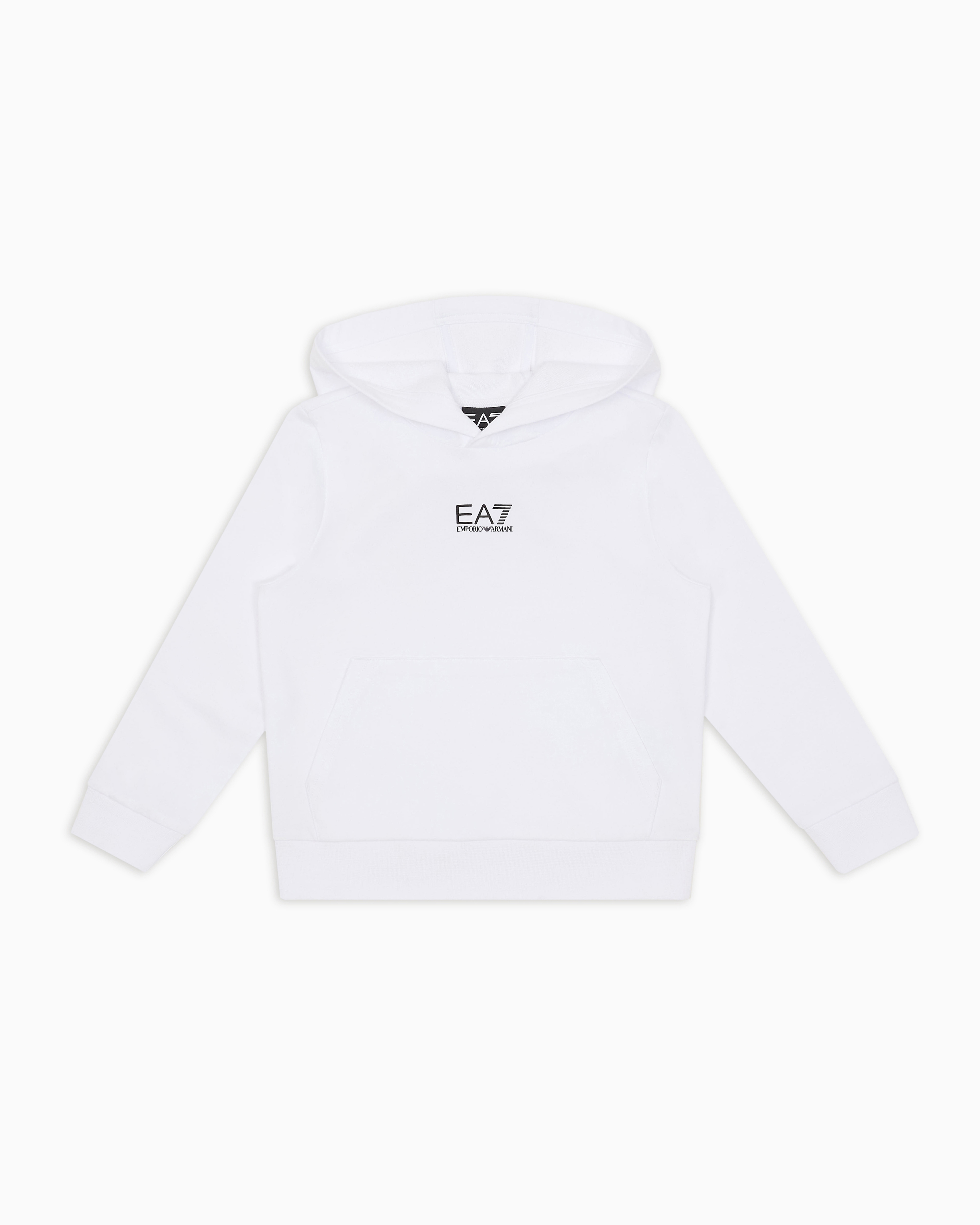 Ea7 Boys White Core Identity Cotton Hooded Sweatshirt