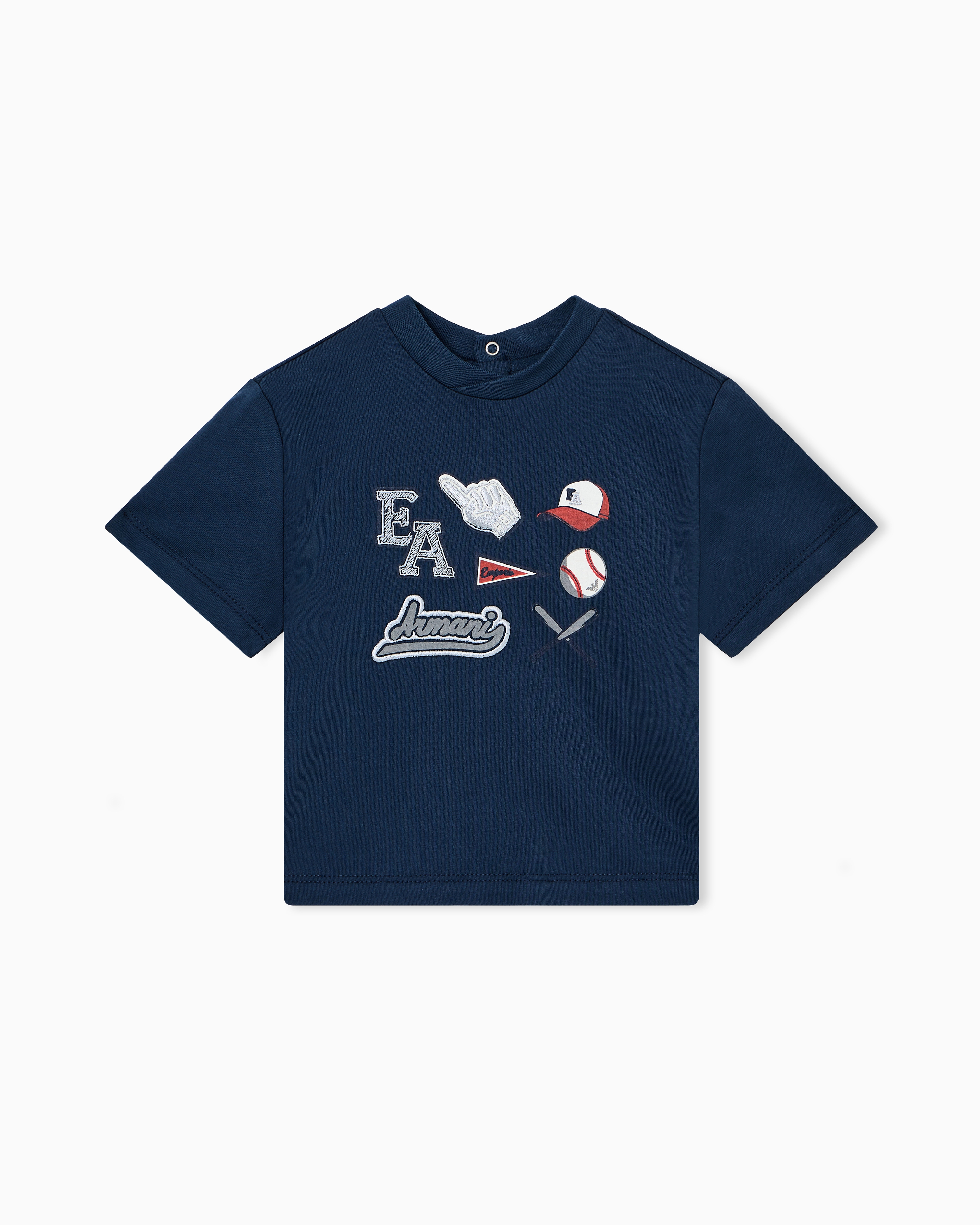 Emporio Armani Blue Heavyweight Jersey T-Shirt With Baseball Embroidery