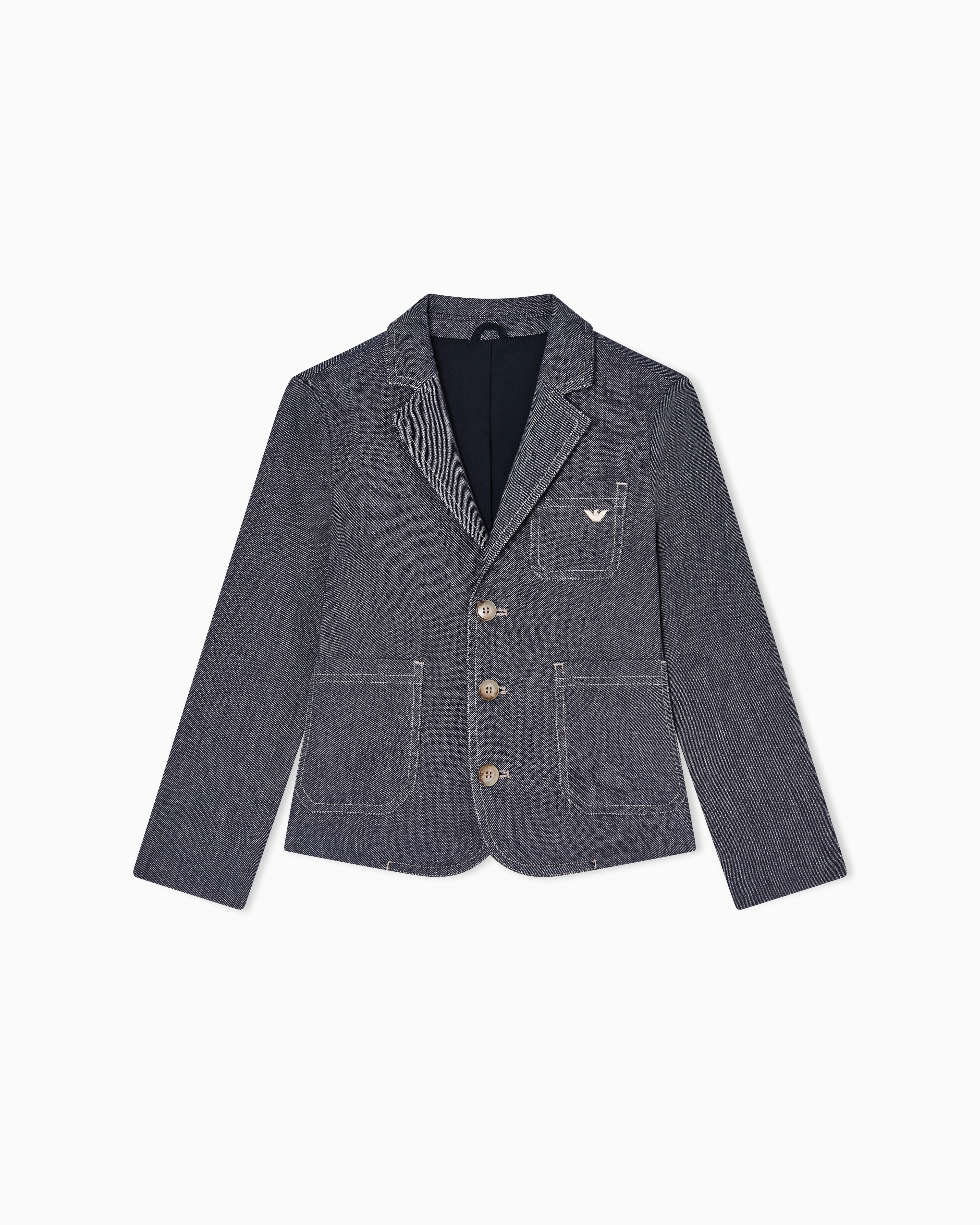 Emporio Armani Blazer In Misto Lino Effetto Denim