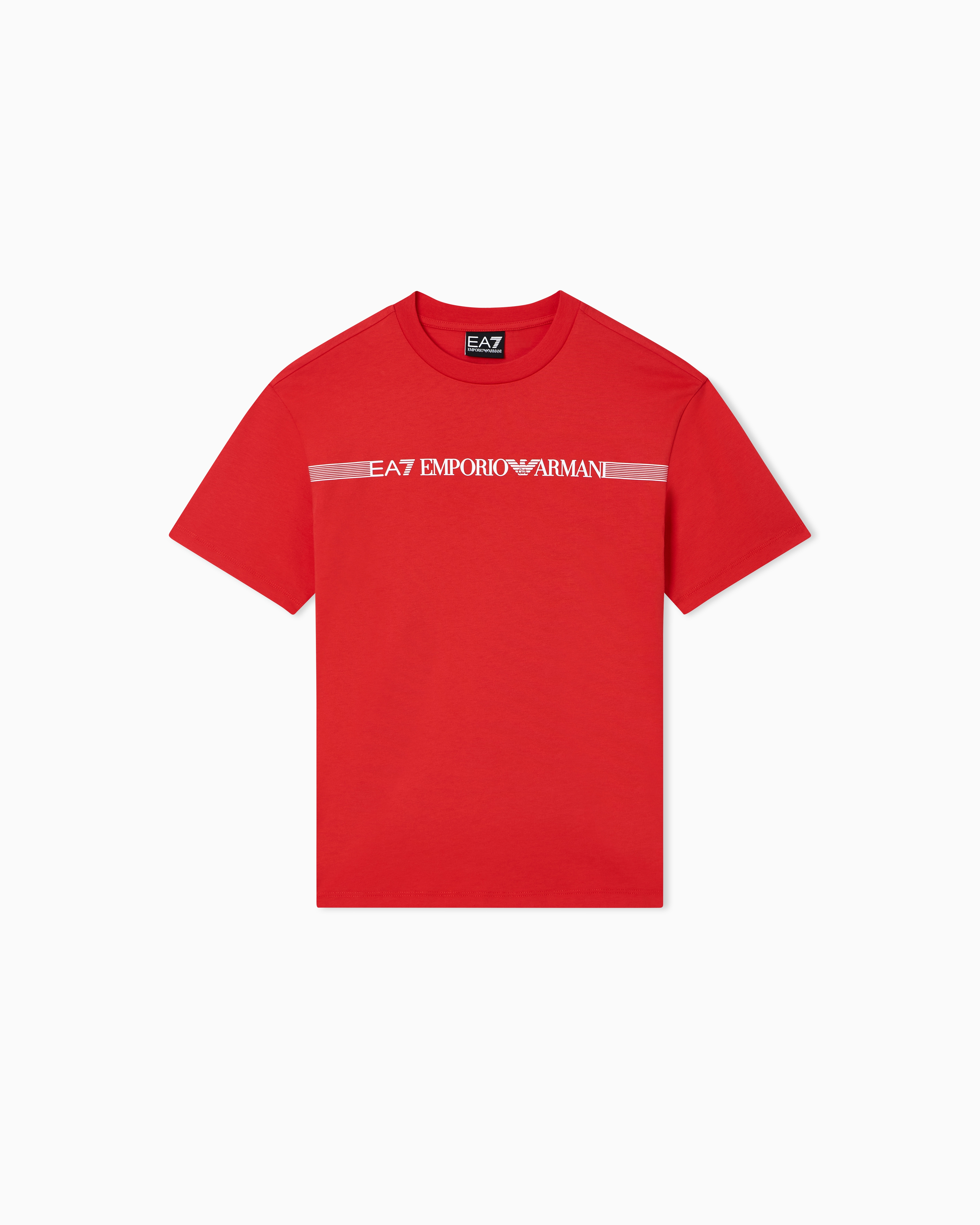 Ea7 Red Logo Series Cotton Jersey T-Shirt With Logo