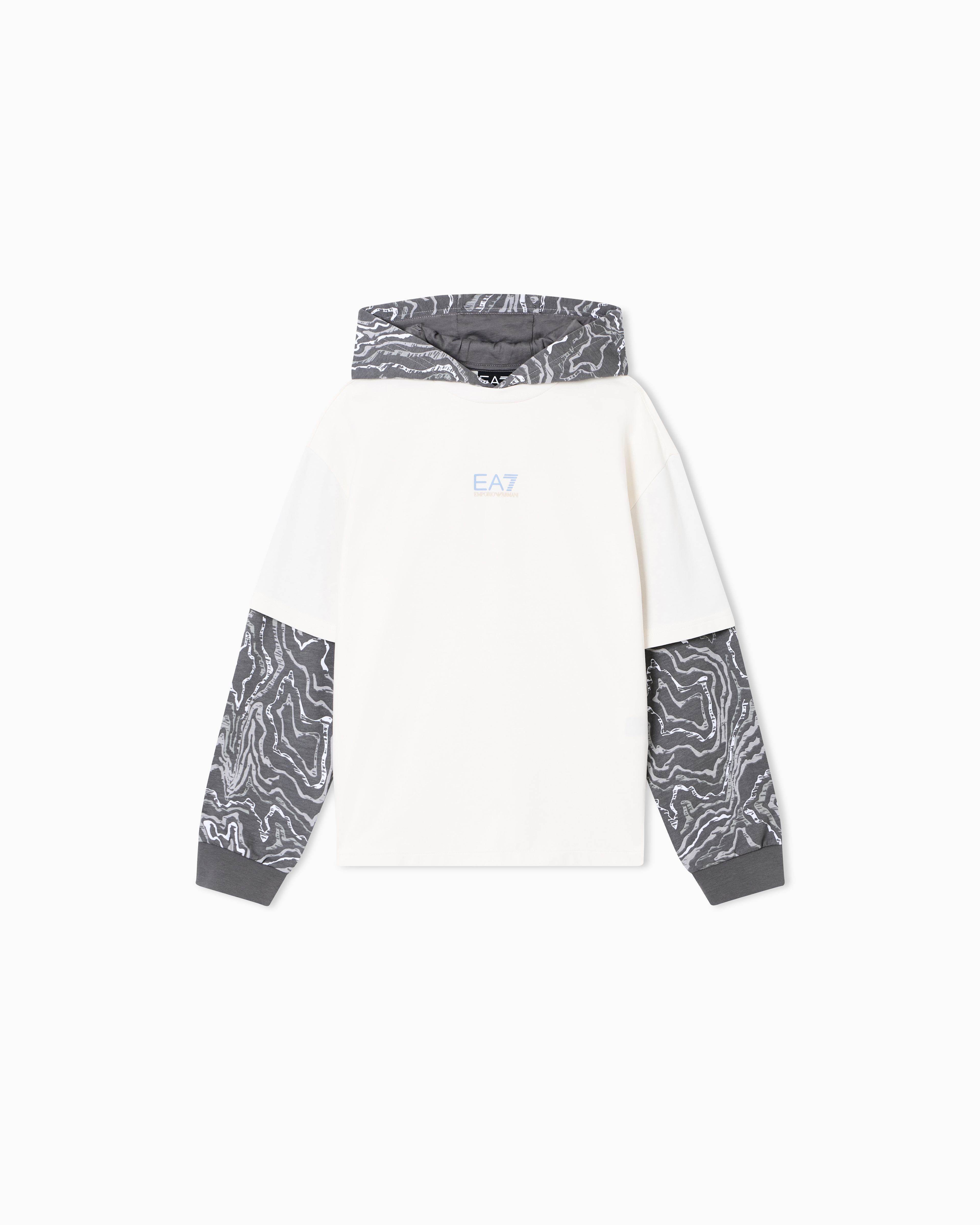 Ea7 Boys White Visibility Pure Cotton Hooded Sweatshirt