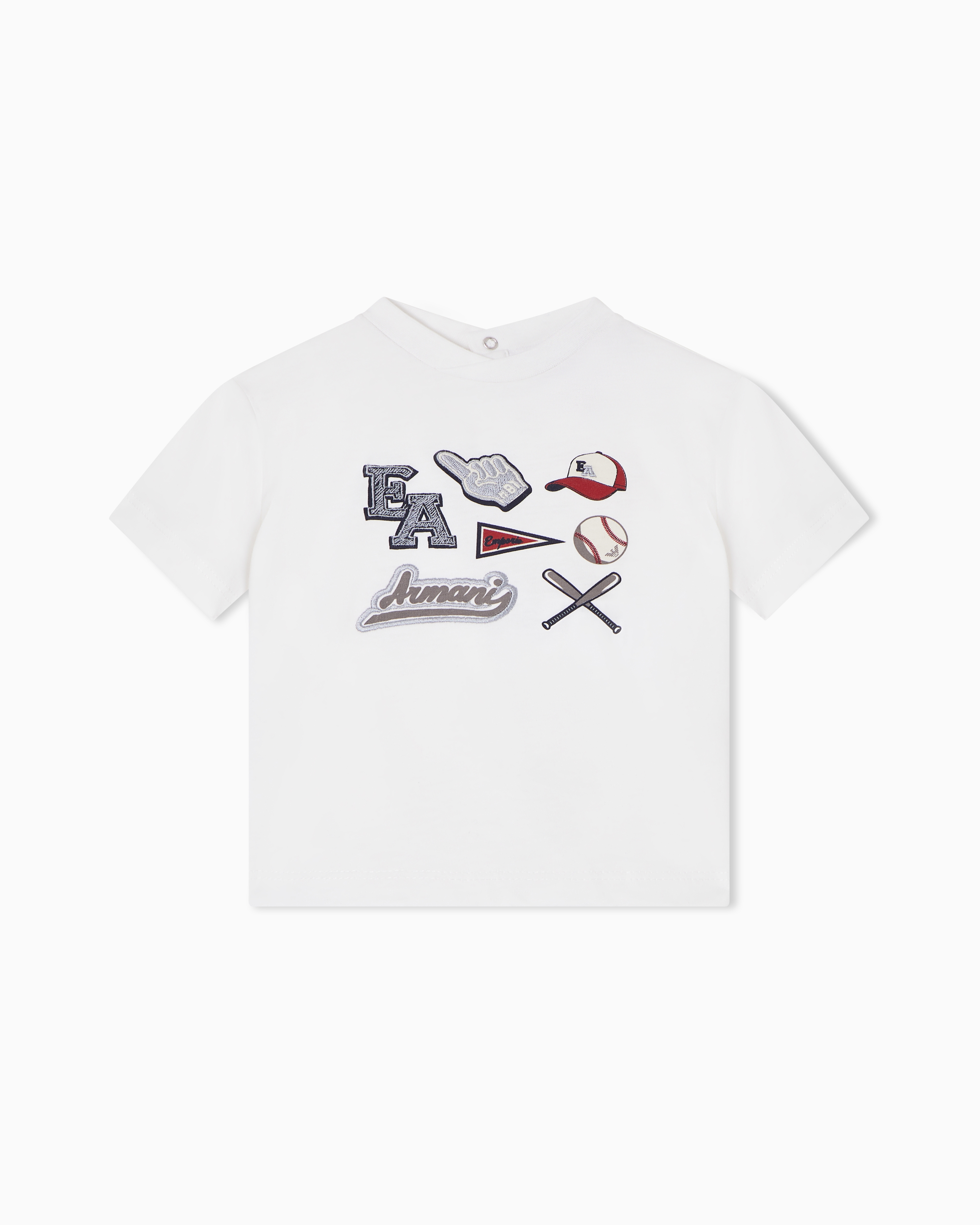 Emporio Armani White Heavyweight Jersey T-Shirt With Baseball Embroidery