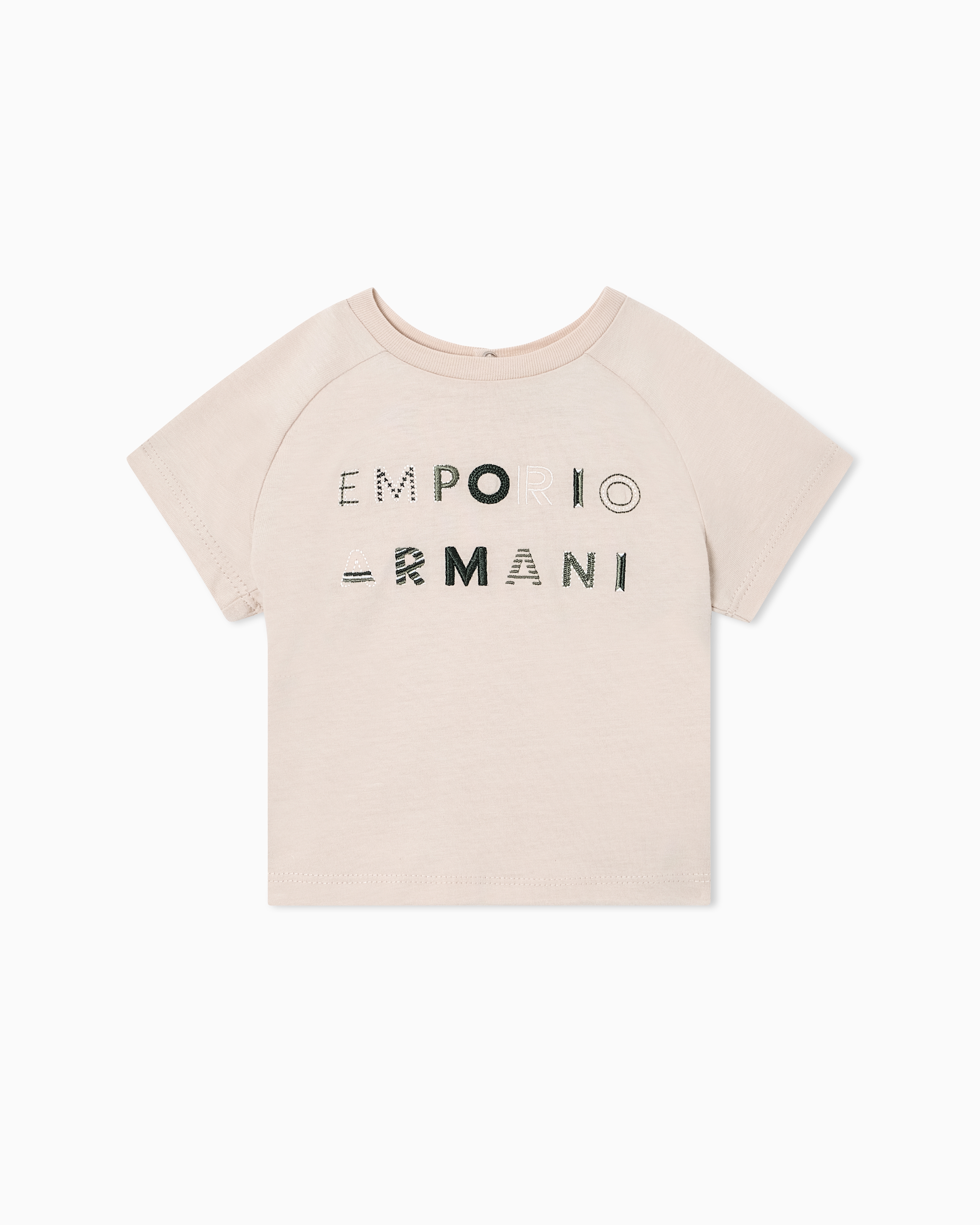 Emporio Armani Beige Heavyweight Jersey T-Shirt With Logo Embroidery