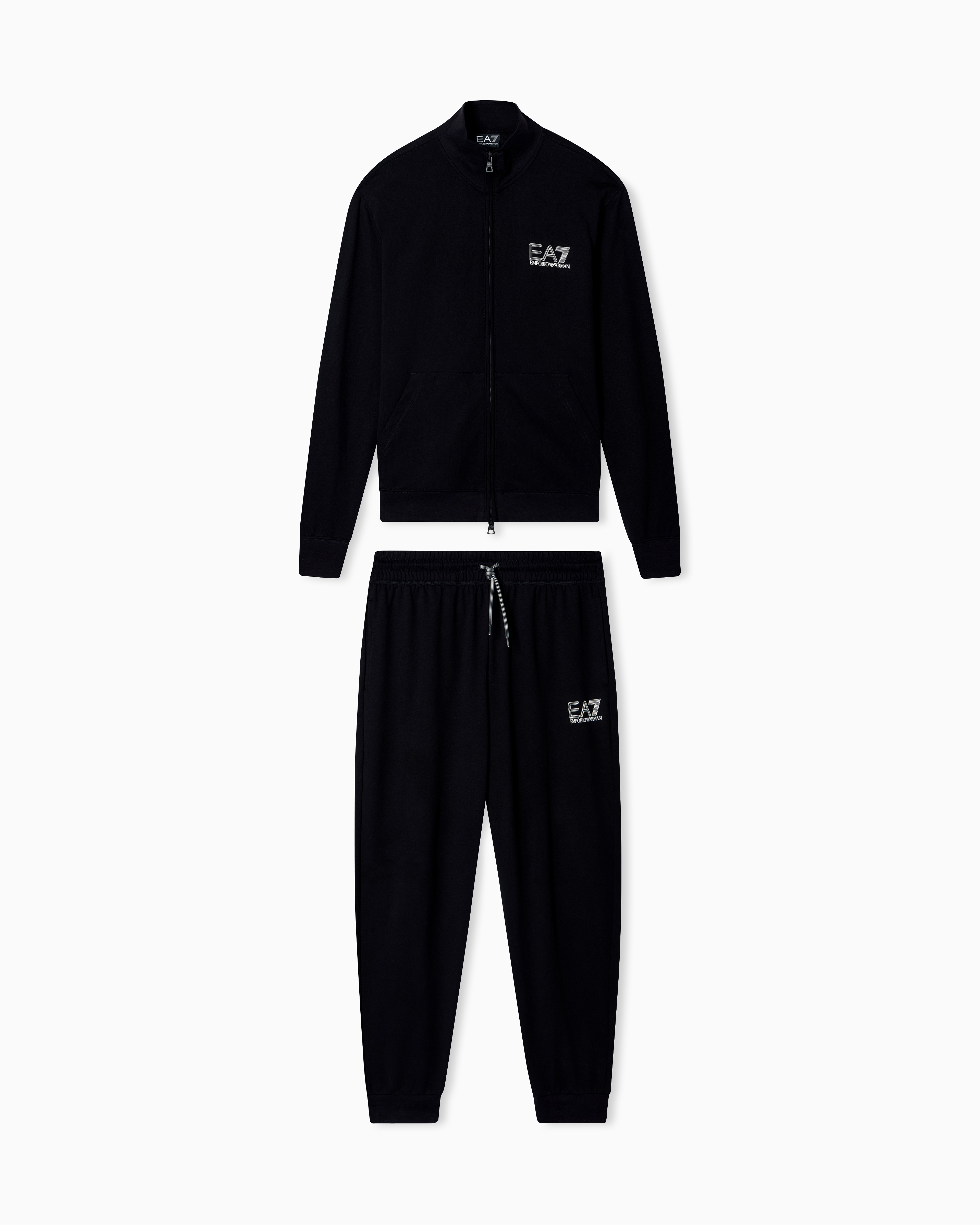 Ea7 Black Visibility Pure Cotton Zip-Up Tracksuit