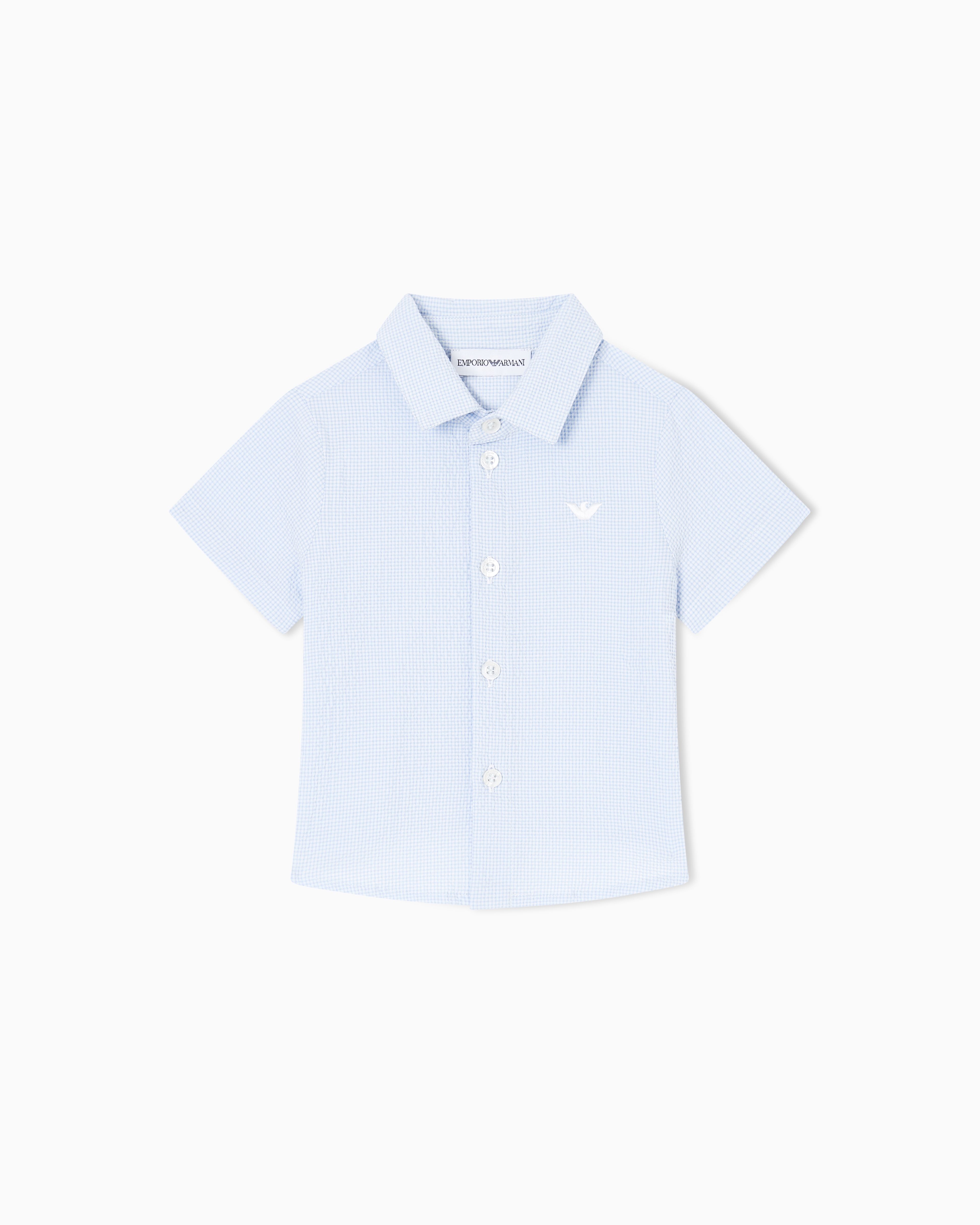 Emporio Armani Light Blue Seersucker Check Print Shirt