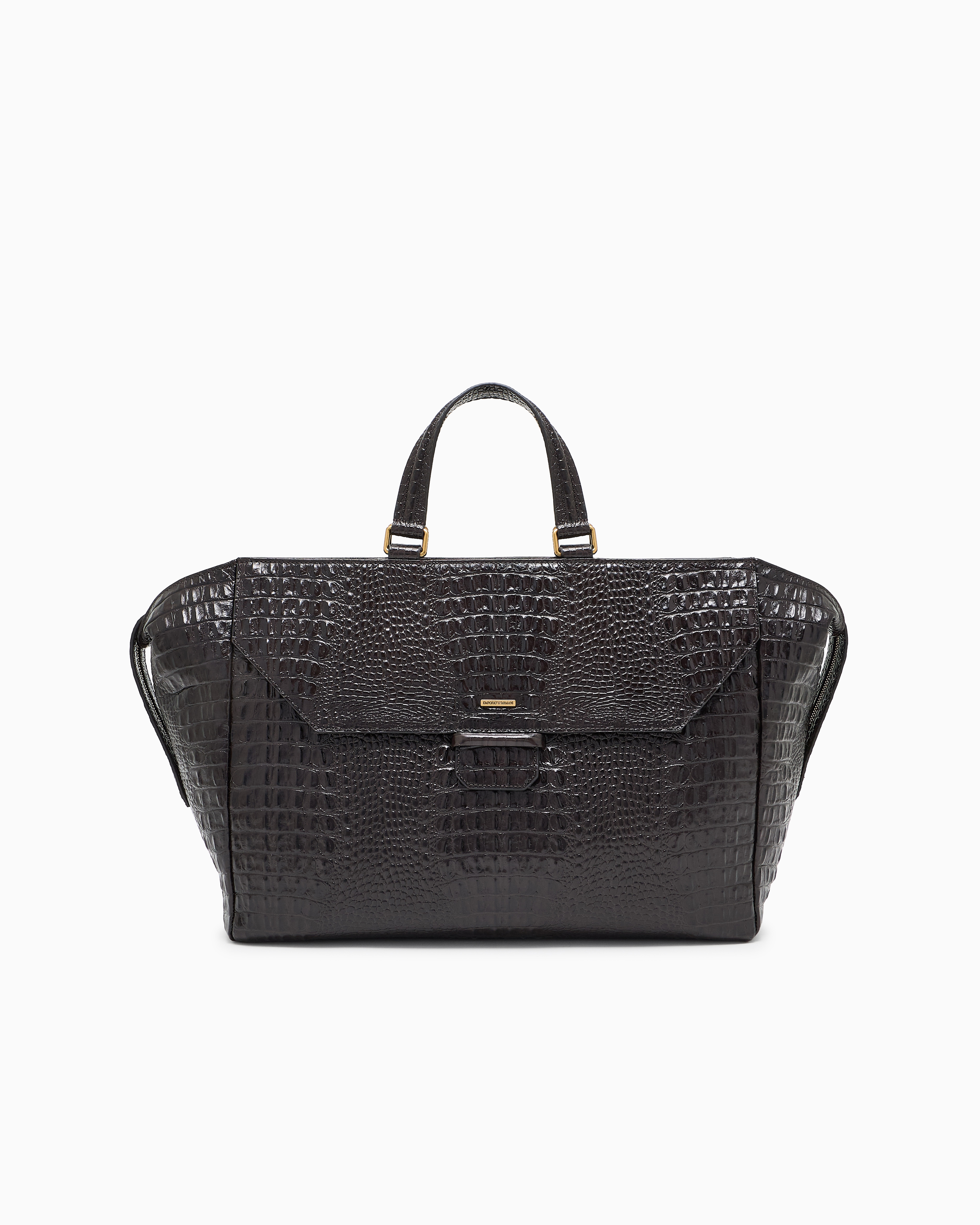 Emporio Armani - Crocodile-embossed leather briefcase, Man, Grey, Size: TU