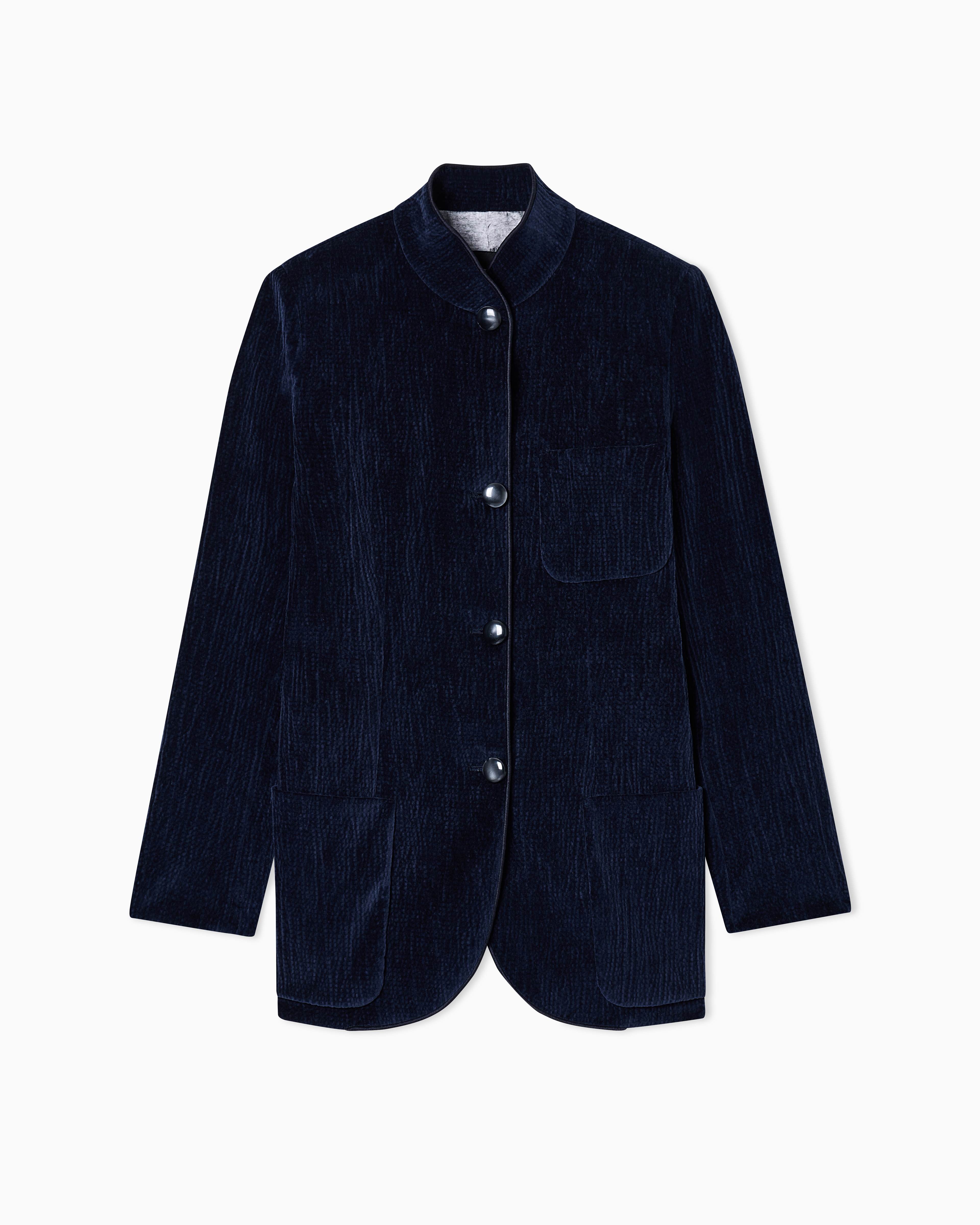 Emporio Armani - Seersucker velvet jacket with guru collar, Woman, Blue, Size: