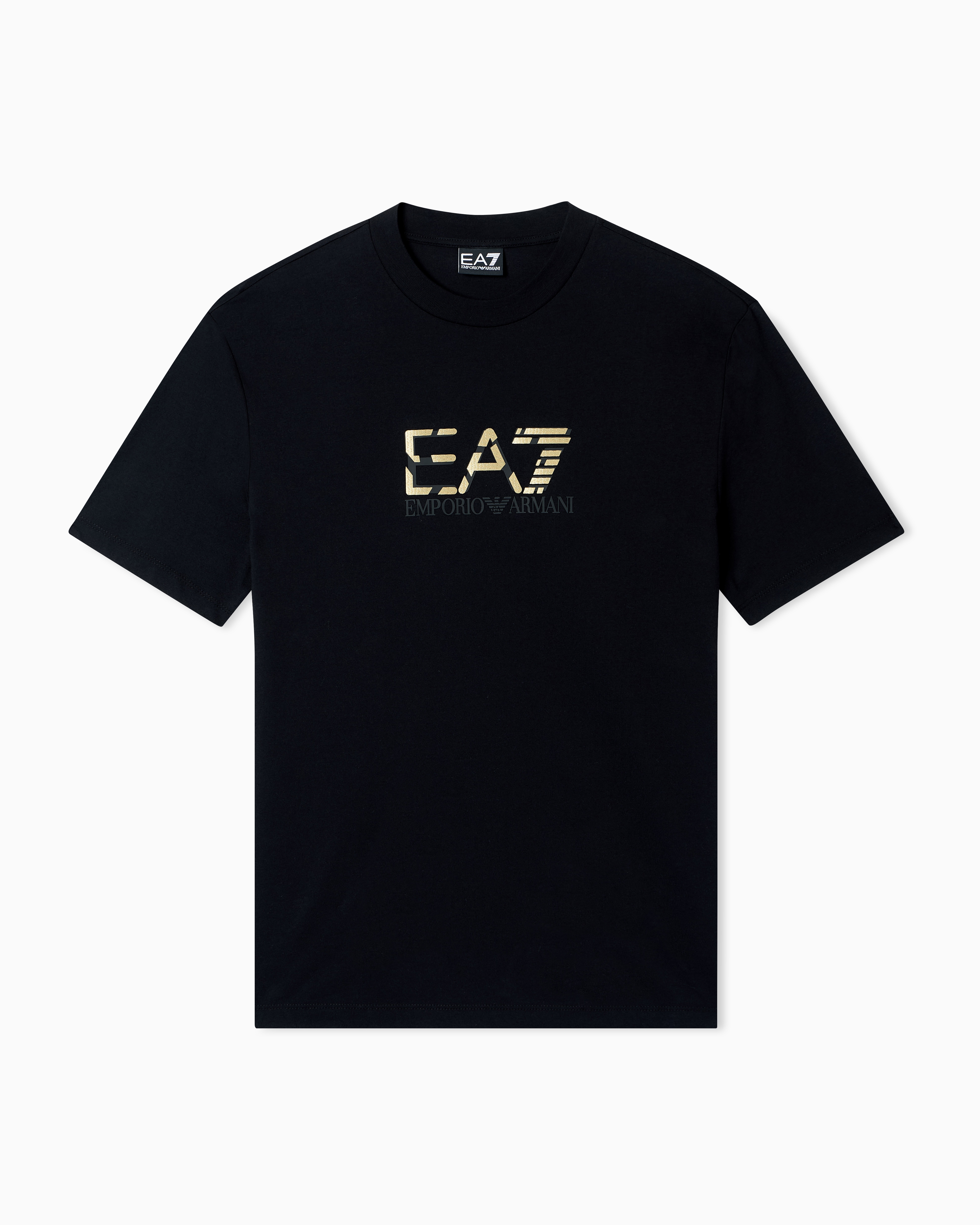 Ea7 Black Premium Label Cotton Jersey Crew-Neck T-Shirt