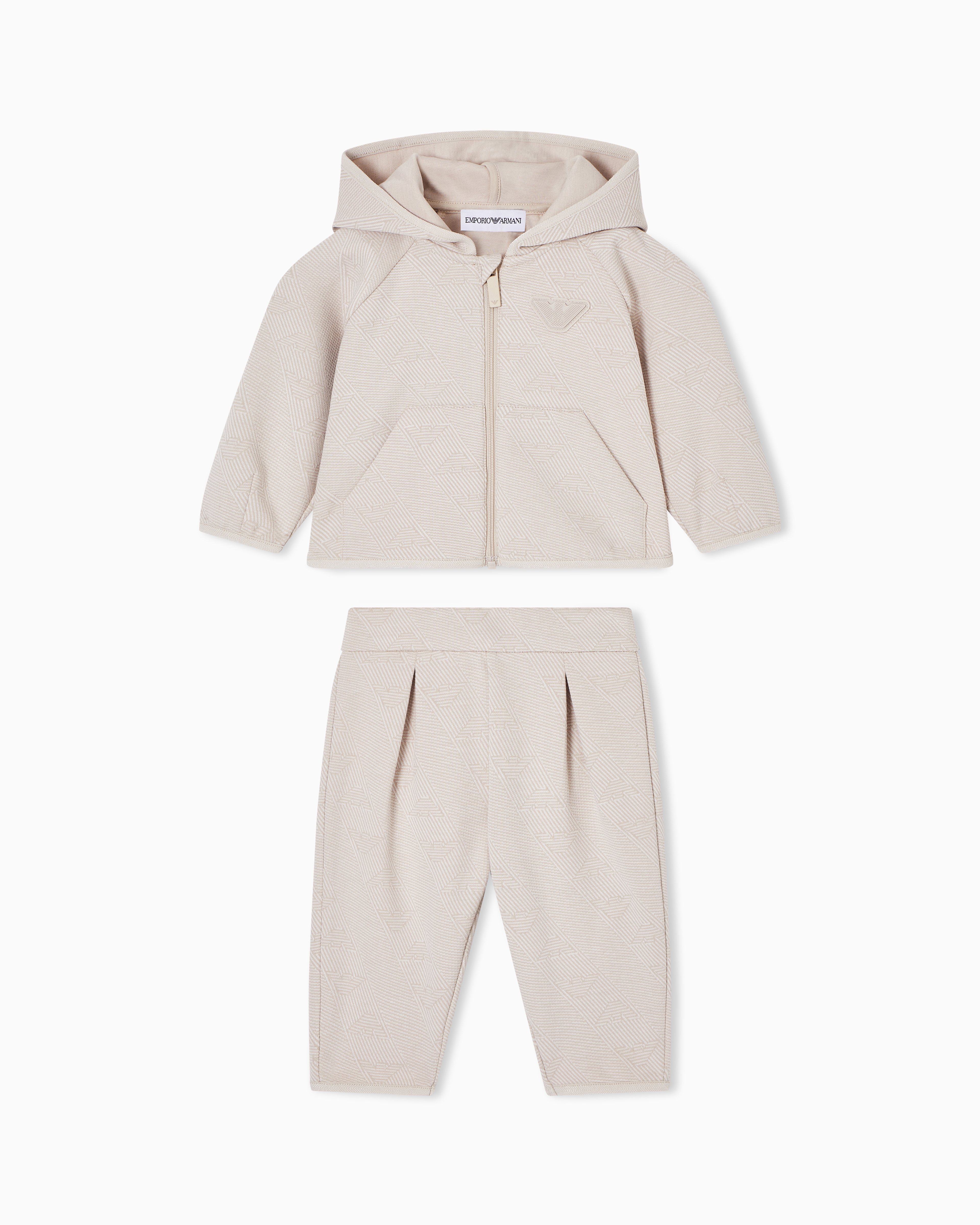 Emporio Armani Women's Beige Double-Jersey Jacquard Tracksuit With All-Over Eagle