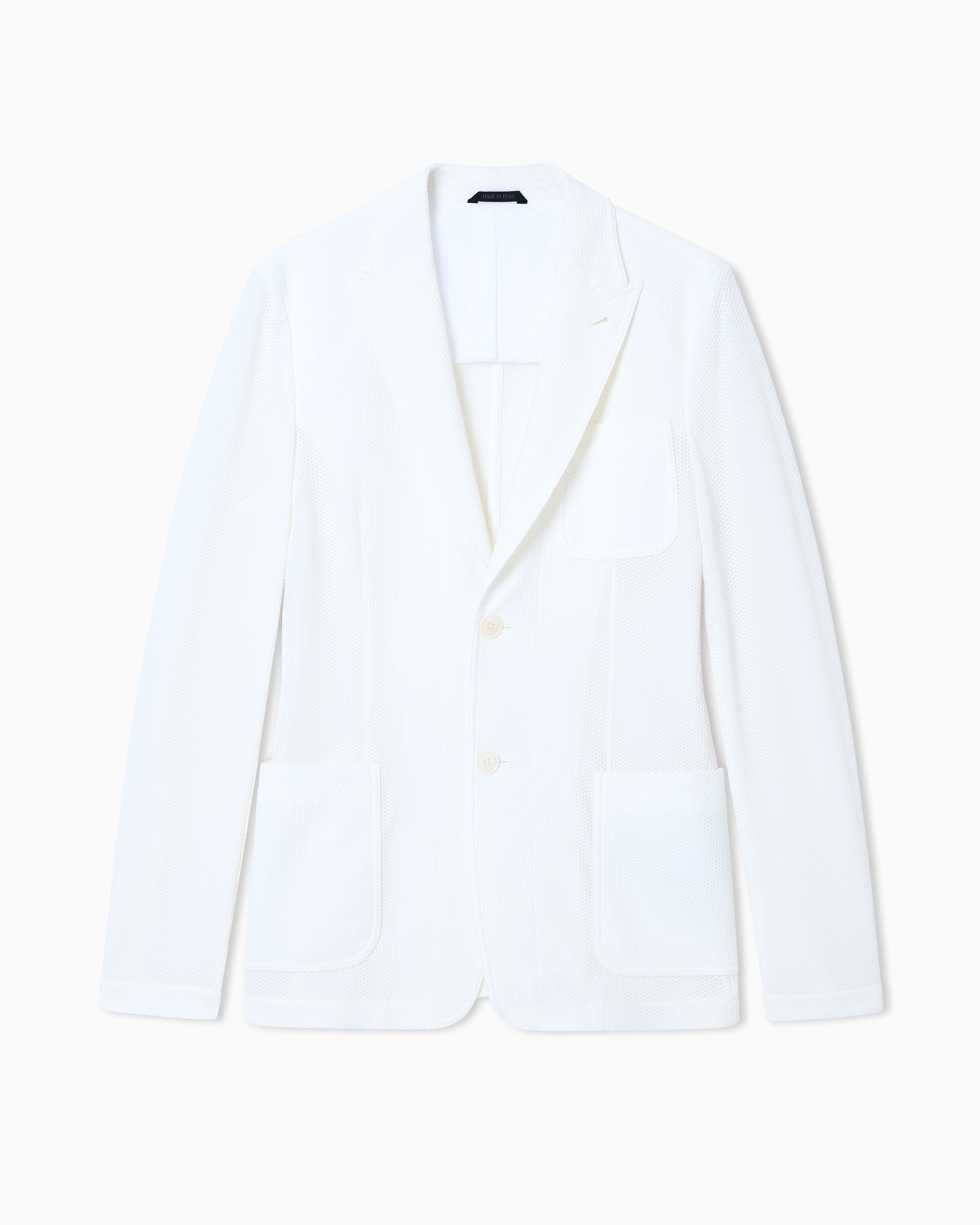 Giorgio Armani White Single-Breasted Jacket In Technical Waffle Fabric