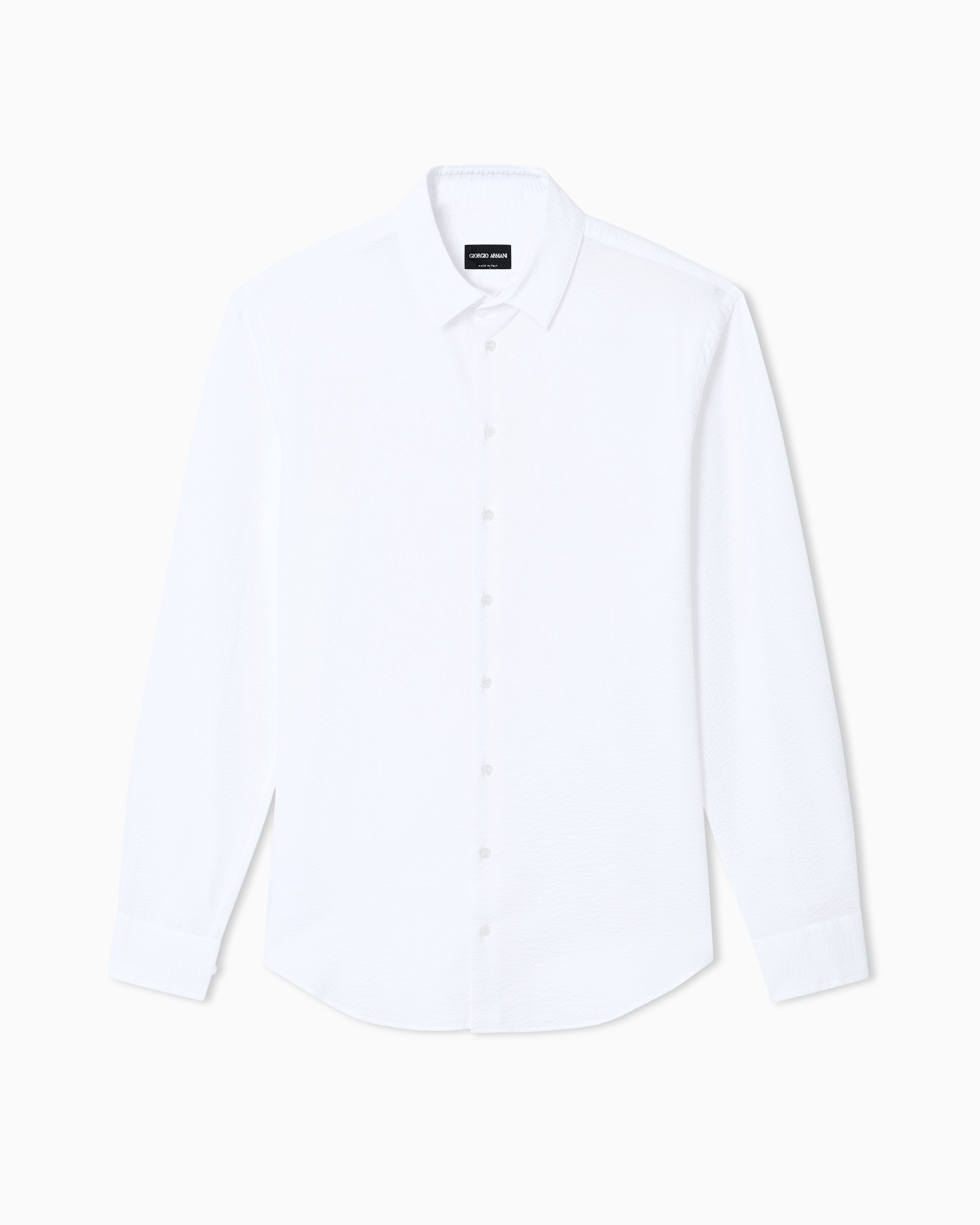 Giorgio Armani Men's White Regular-Fit Cotton-Seersucker Shirt