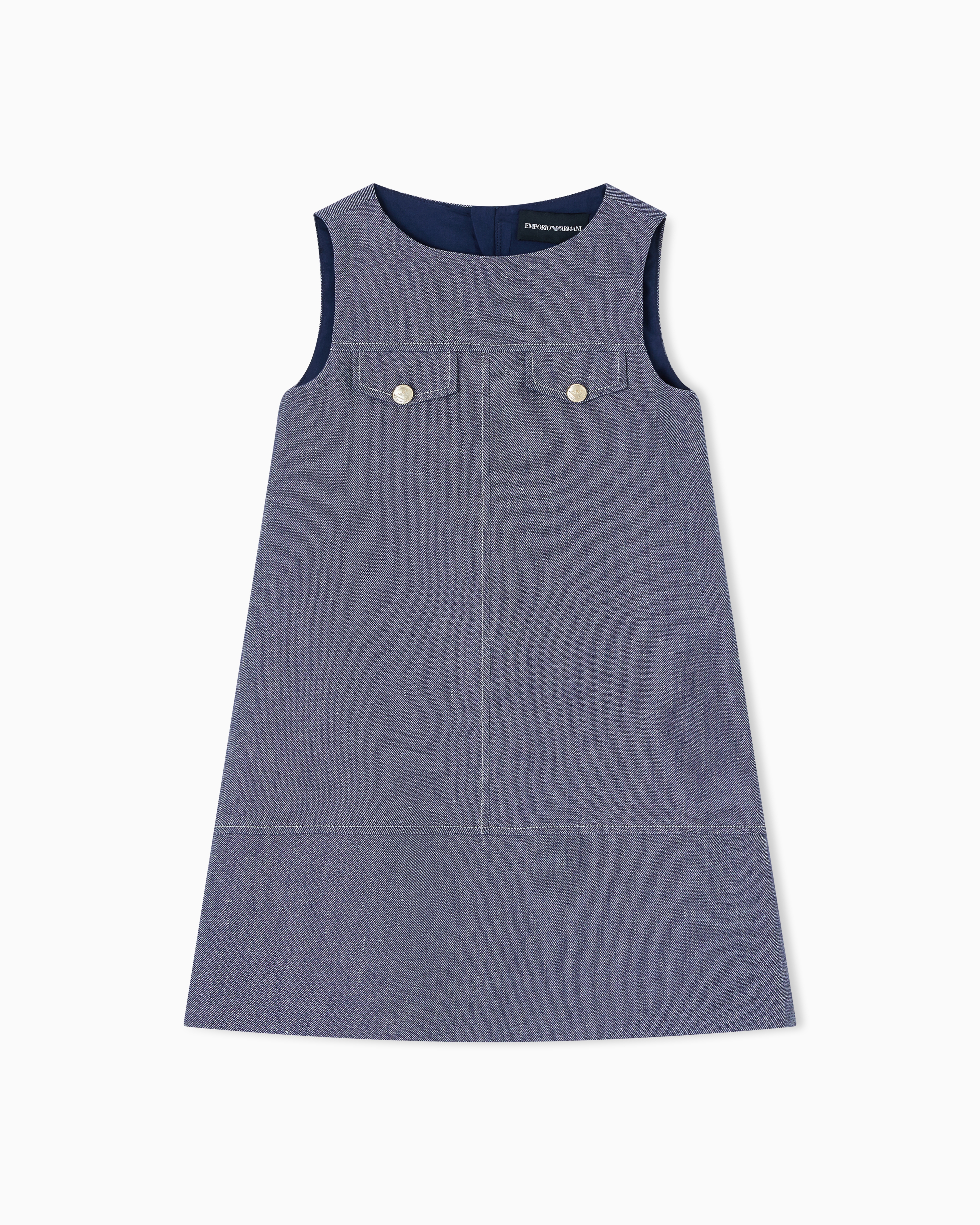 Emporio Armani Kids' Denim-effect Linen Blend Dress In Blue | ModeSens Emporio Armani Kids' Denim-effect Linen Blend Dress In Blue | ModeSens