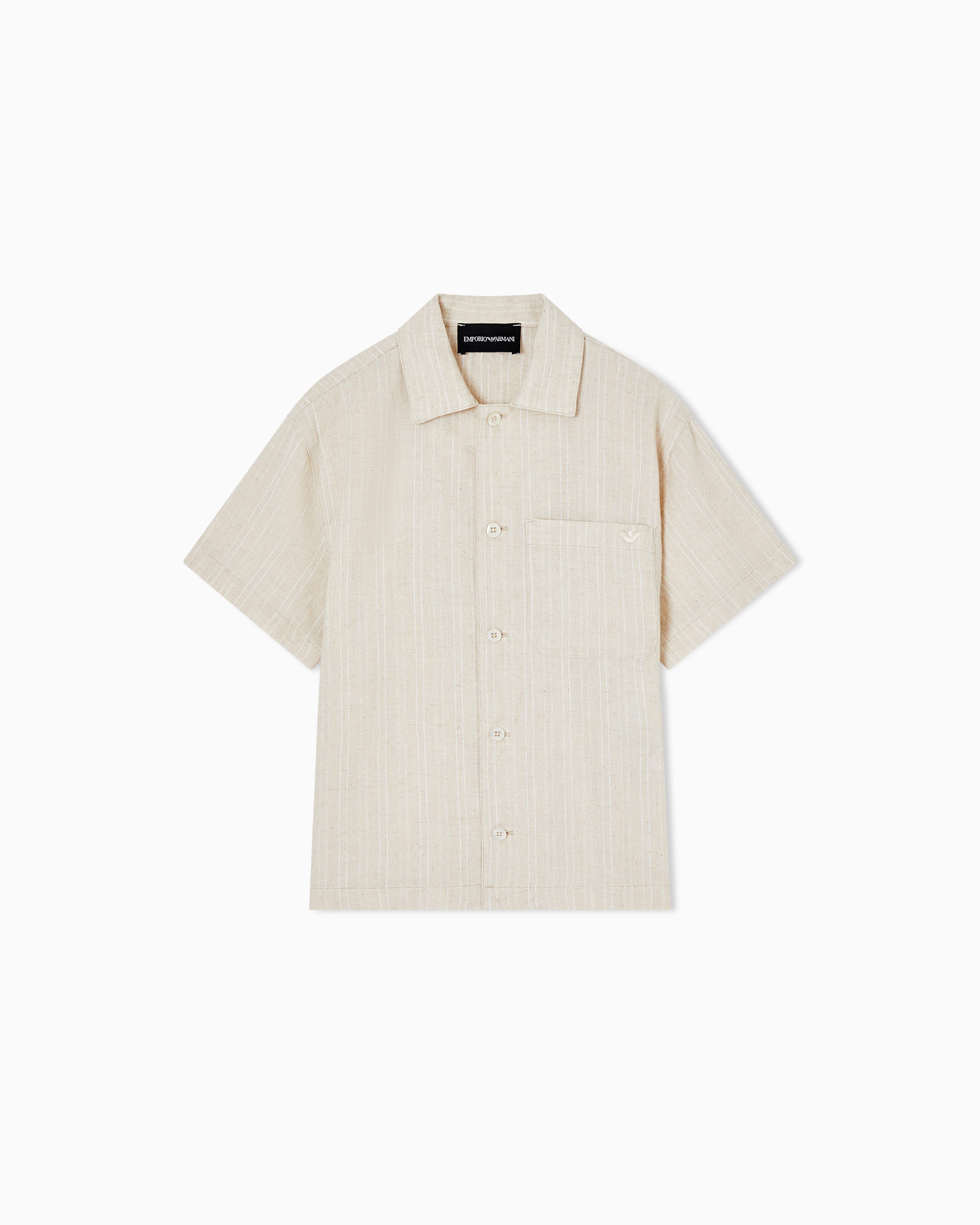 Emporio Armani Beige Striped Linen-Blend Jacquard Shirt