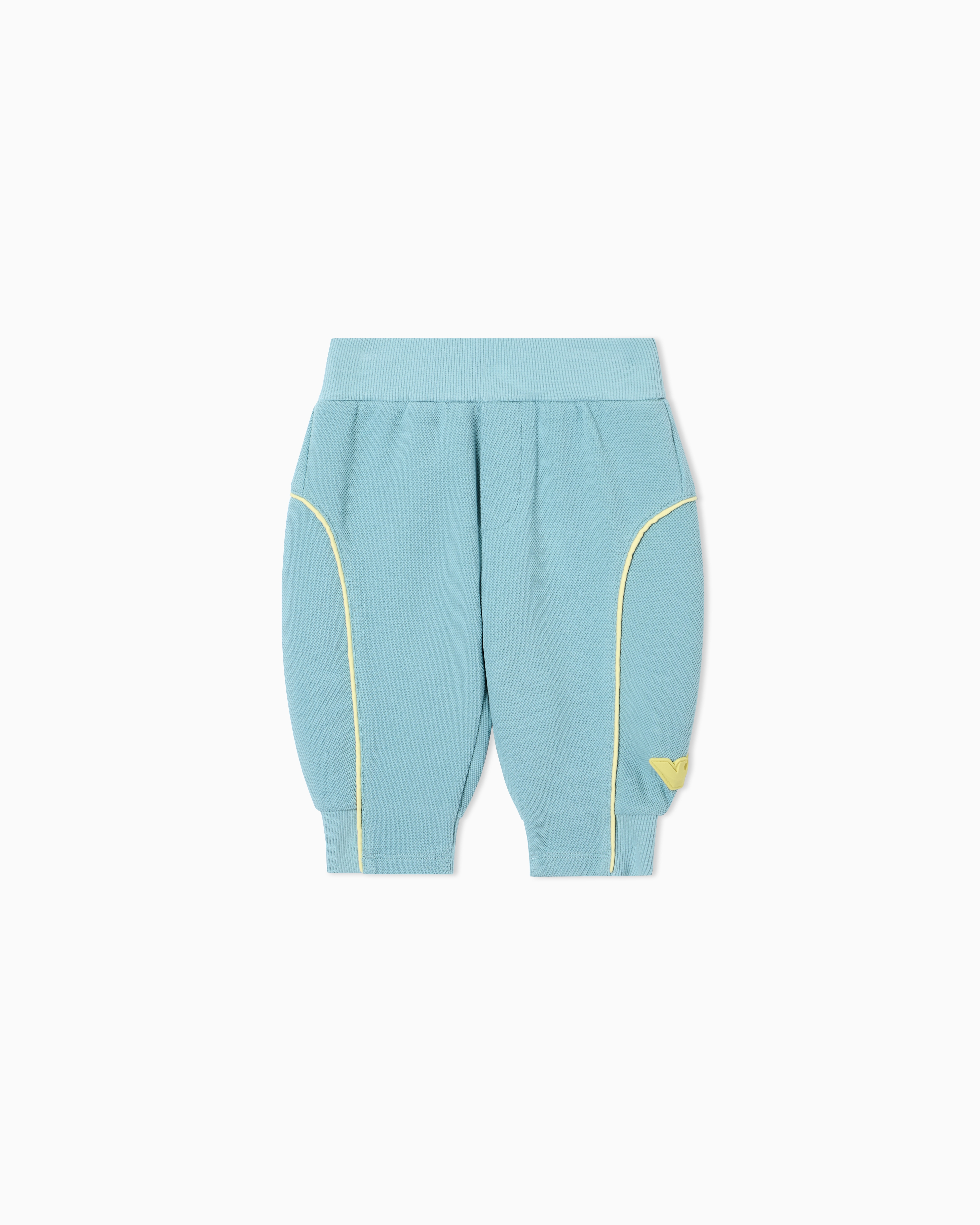 Emporio Armani Light Blue Double-Jersey Piqué Joggers With Logo And Piping