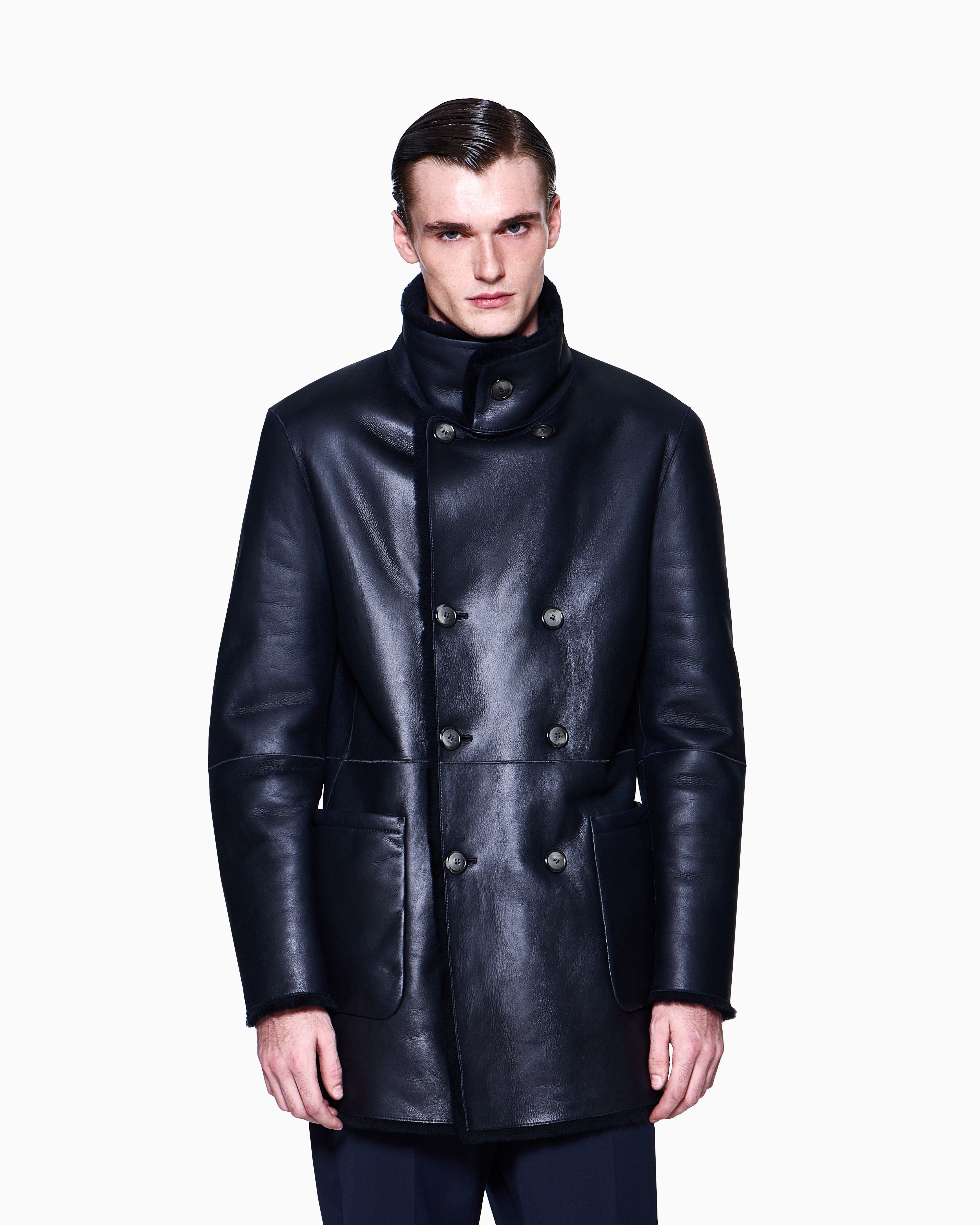 ジャケット・アウター Armani Exchange Double-pressed pea coat Armani Exchange Double Breasted Short Black Pea Coat | Menswear Online