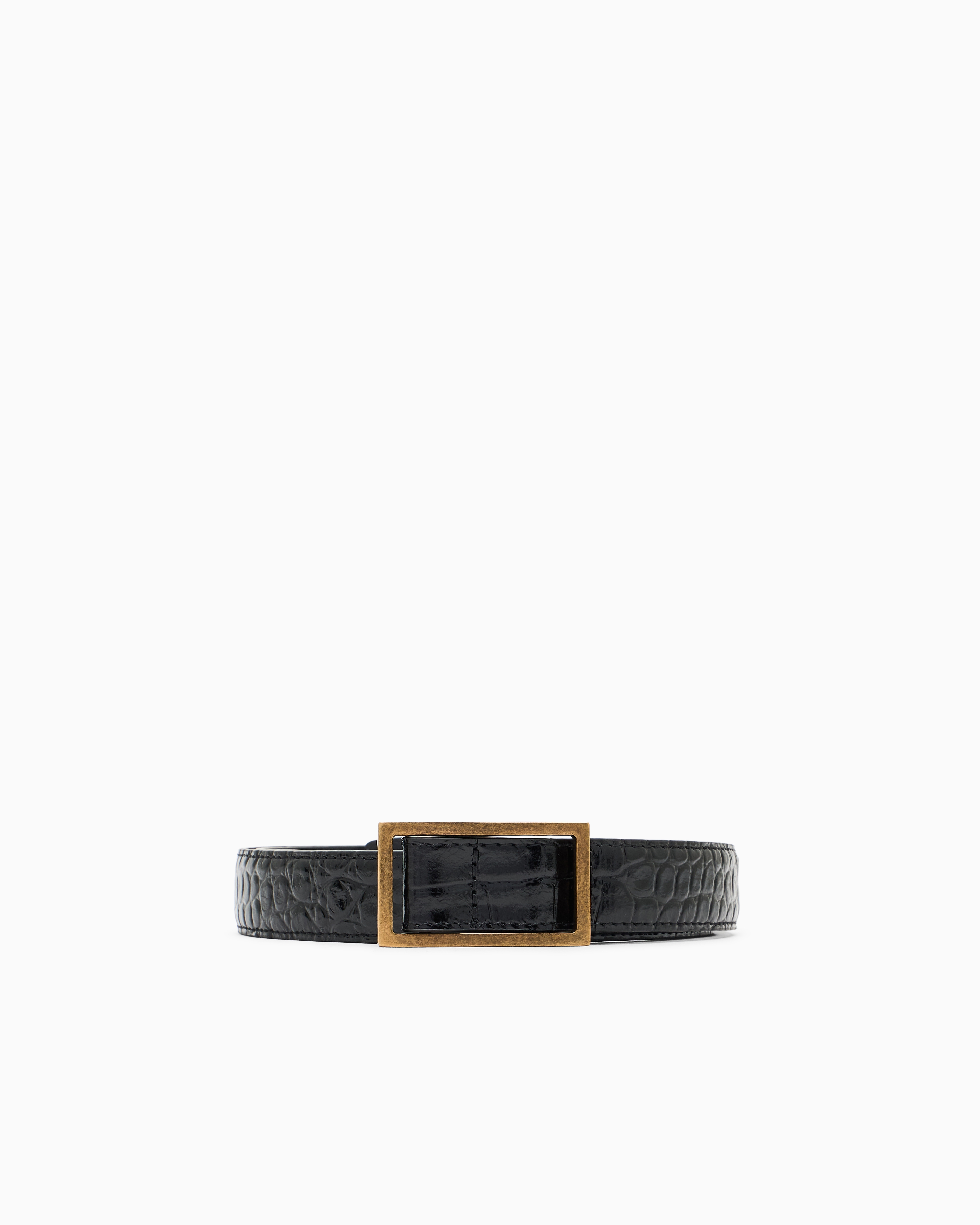 Emporio Armani - Belt mock-croc leather with plate, Man, Black, Size: