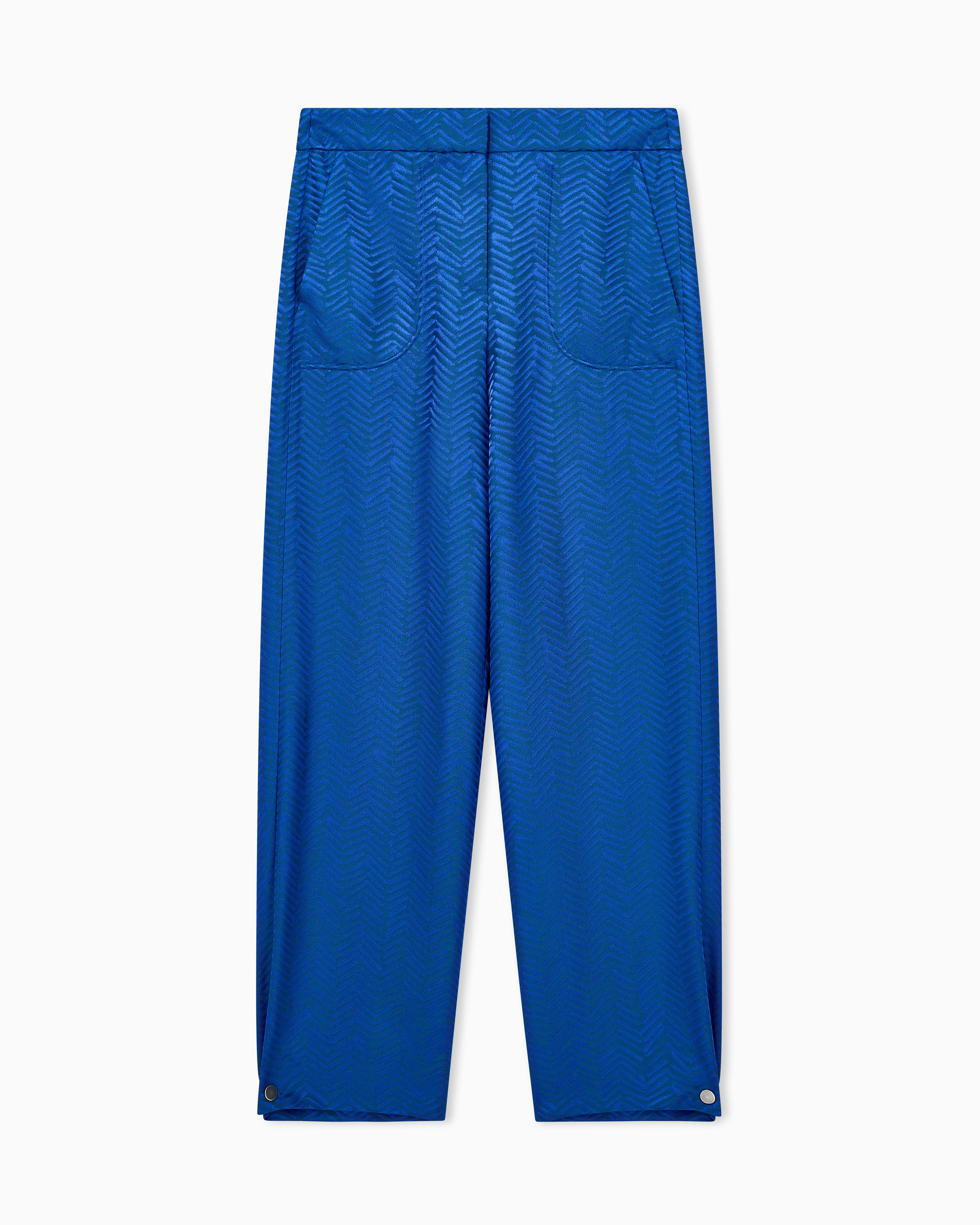 Giorgio Armani Blue Viscose Trousers With Chevron Jacquard
