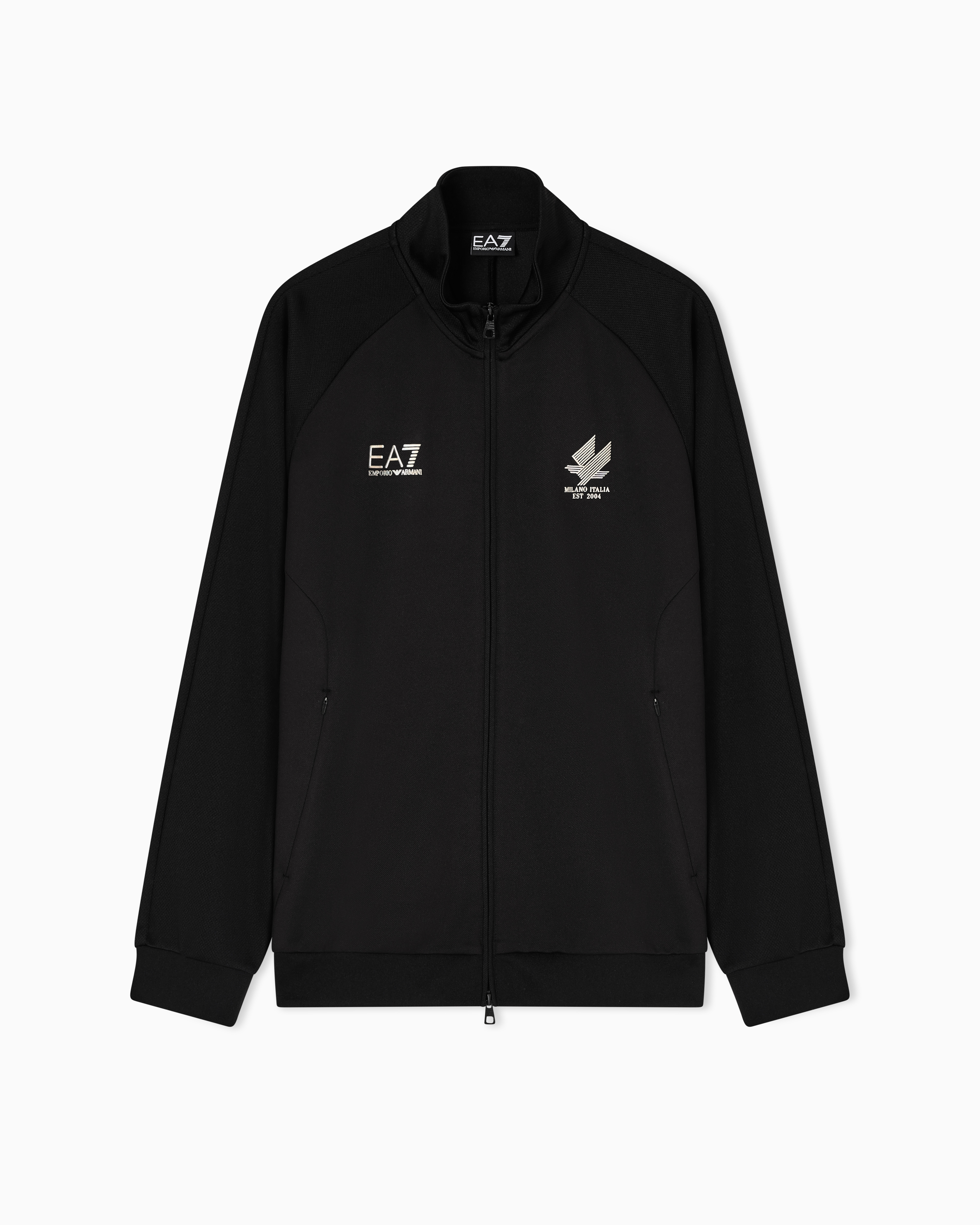 Ea7 Black Soccer Zip-Up Sweatshirt In Technical Fabric