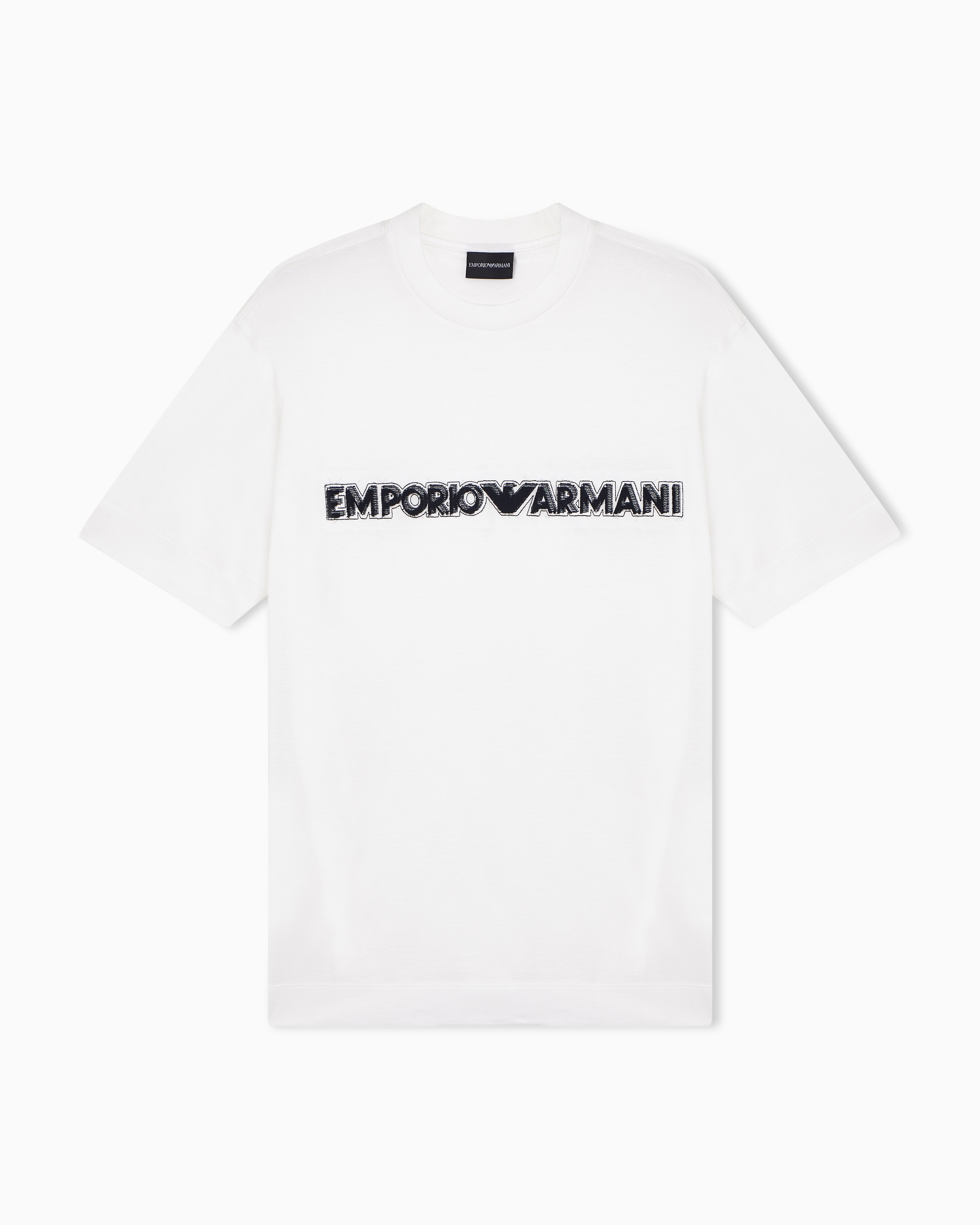 Emporio Armani White Lyocell Blend Jersey T-Shirt With Soft-Touch Embossed Logo