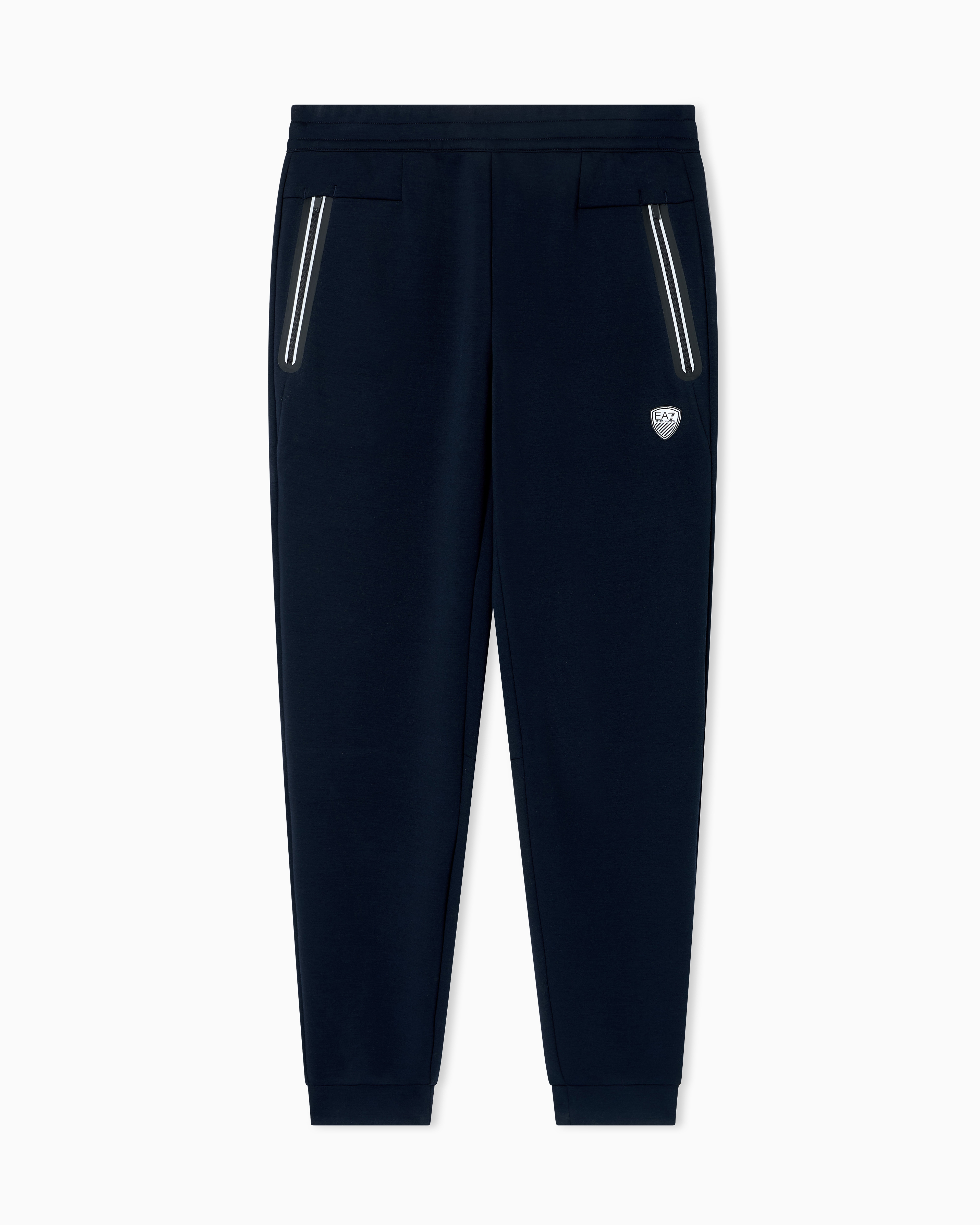 Ea7 Blue Slim-Fit Jersey Pants Premium Shield With A Metal Logo