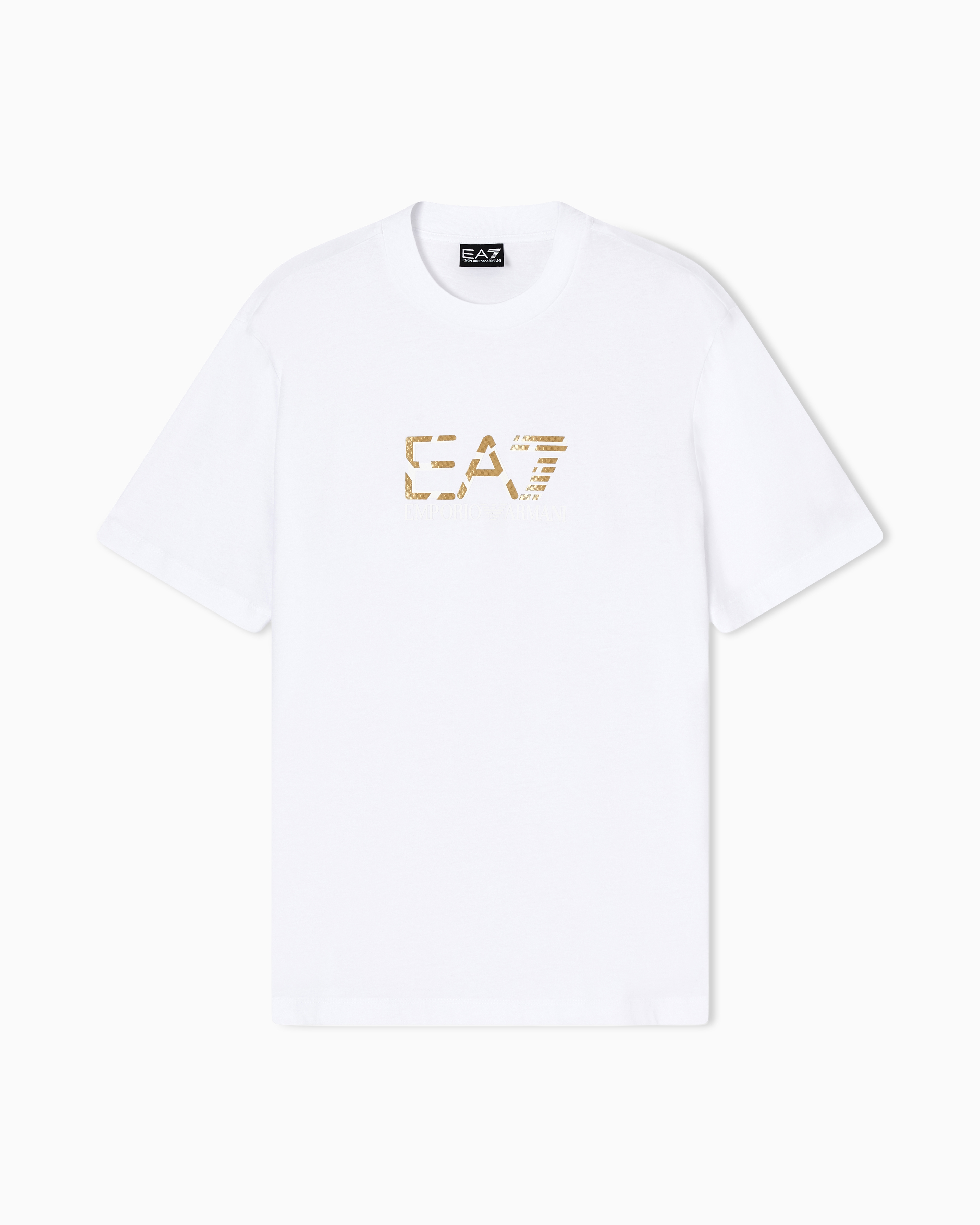 Ea7 White Premium Label Cotton Jersey Crew-Neck T-Shirt