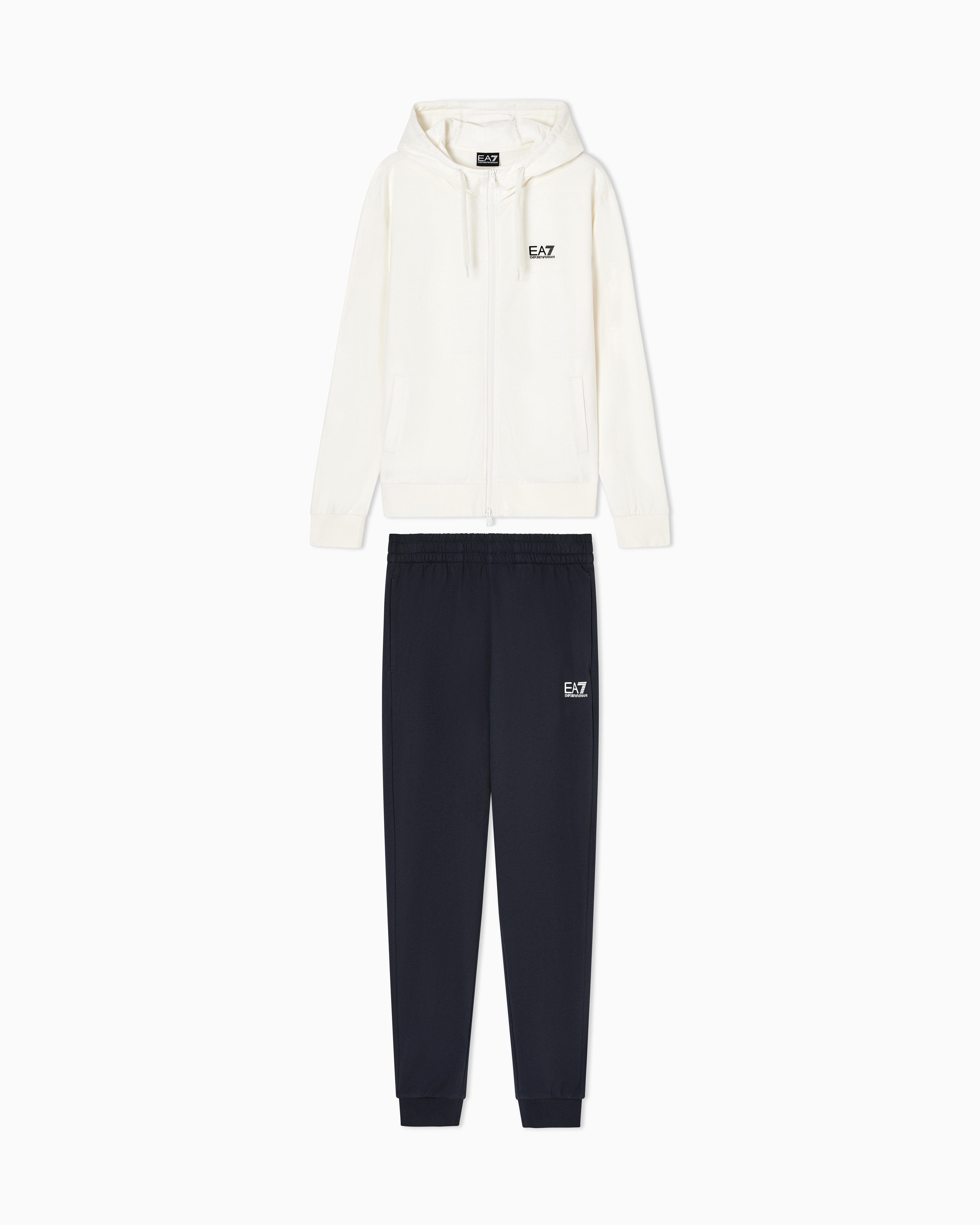 Ea7 Two-Tone Cotton Two-Piece Suit With A Zip Hoodie Core Identity