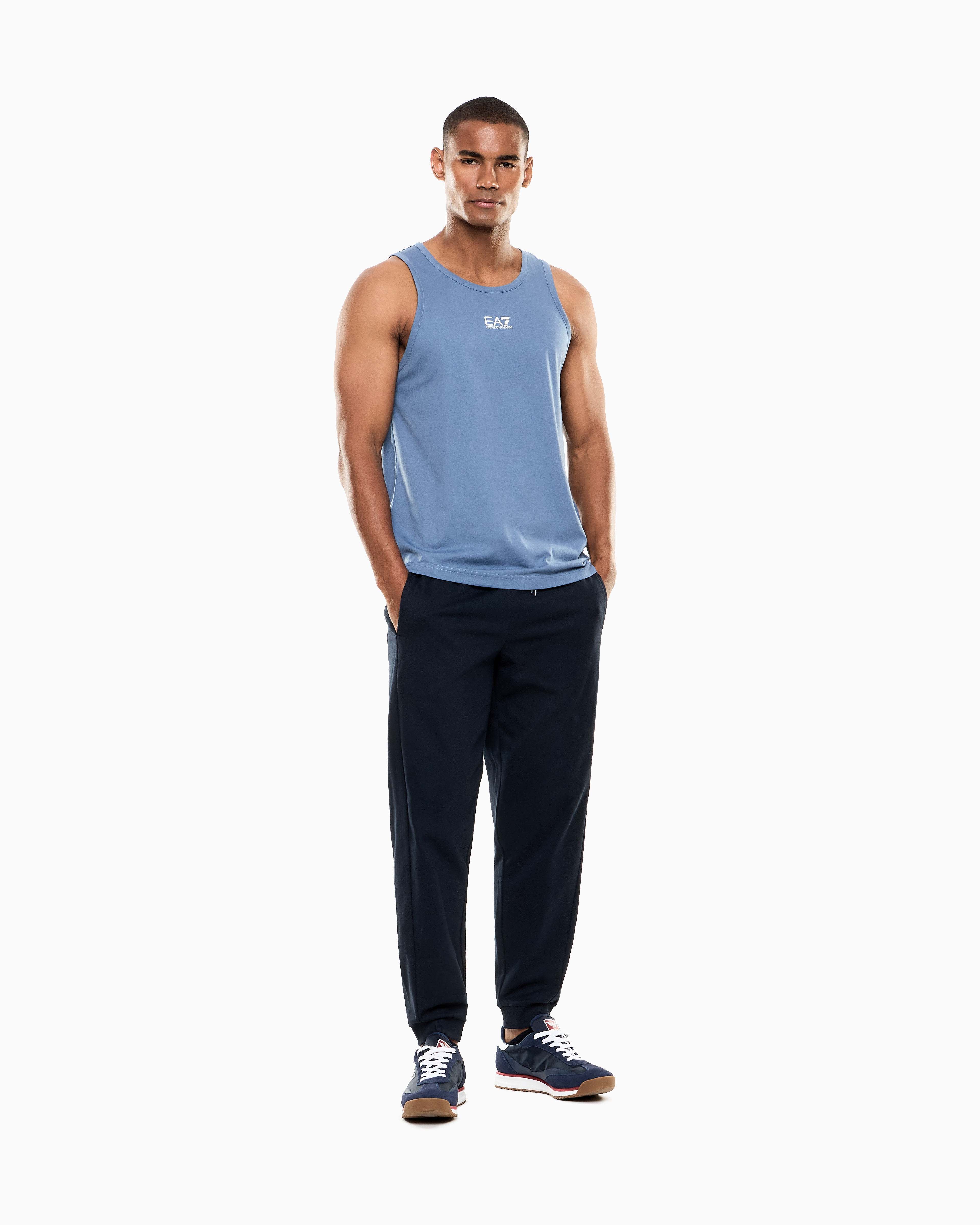 Ea7 Core Identity Cotton Jersey Tank Top In Blue
