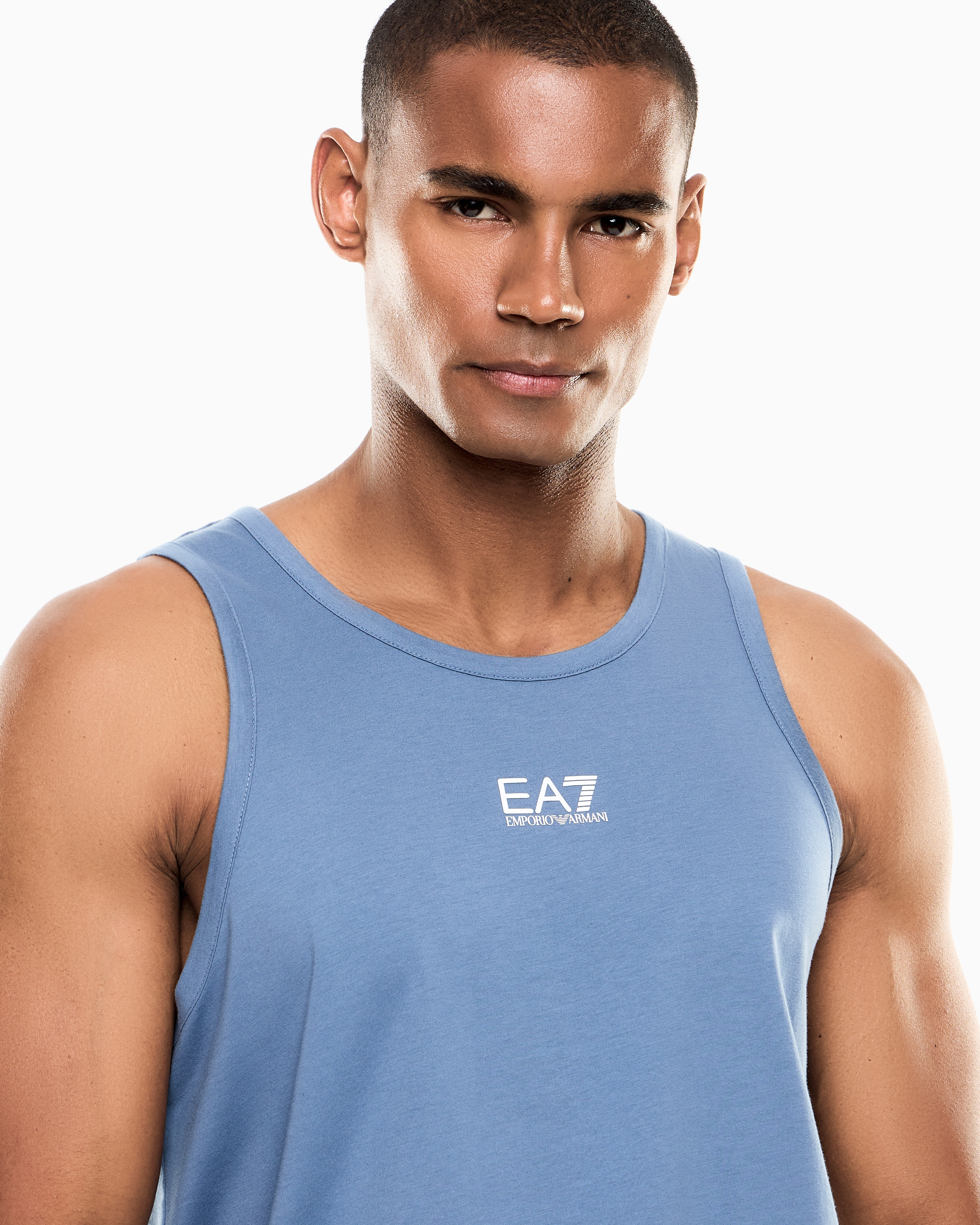 Ea7 Core Identity Cotton Jersey Tank Top In Blue