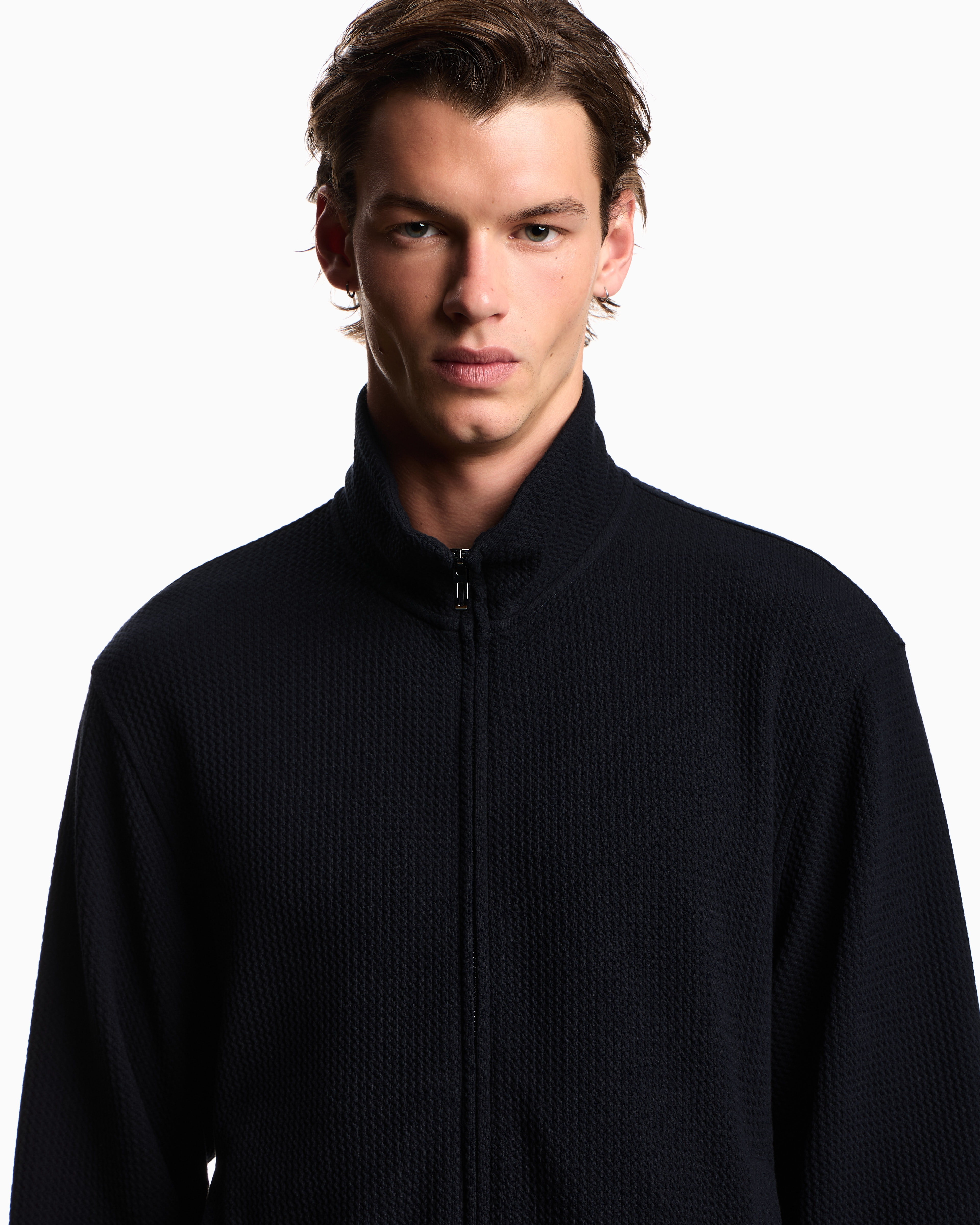 Travel Essential full-zip embossed effect jersey sweatshirt