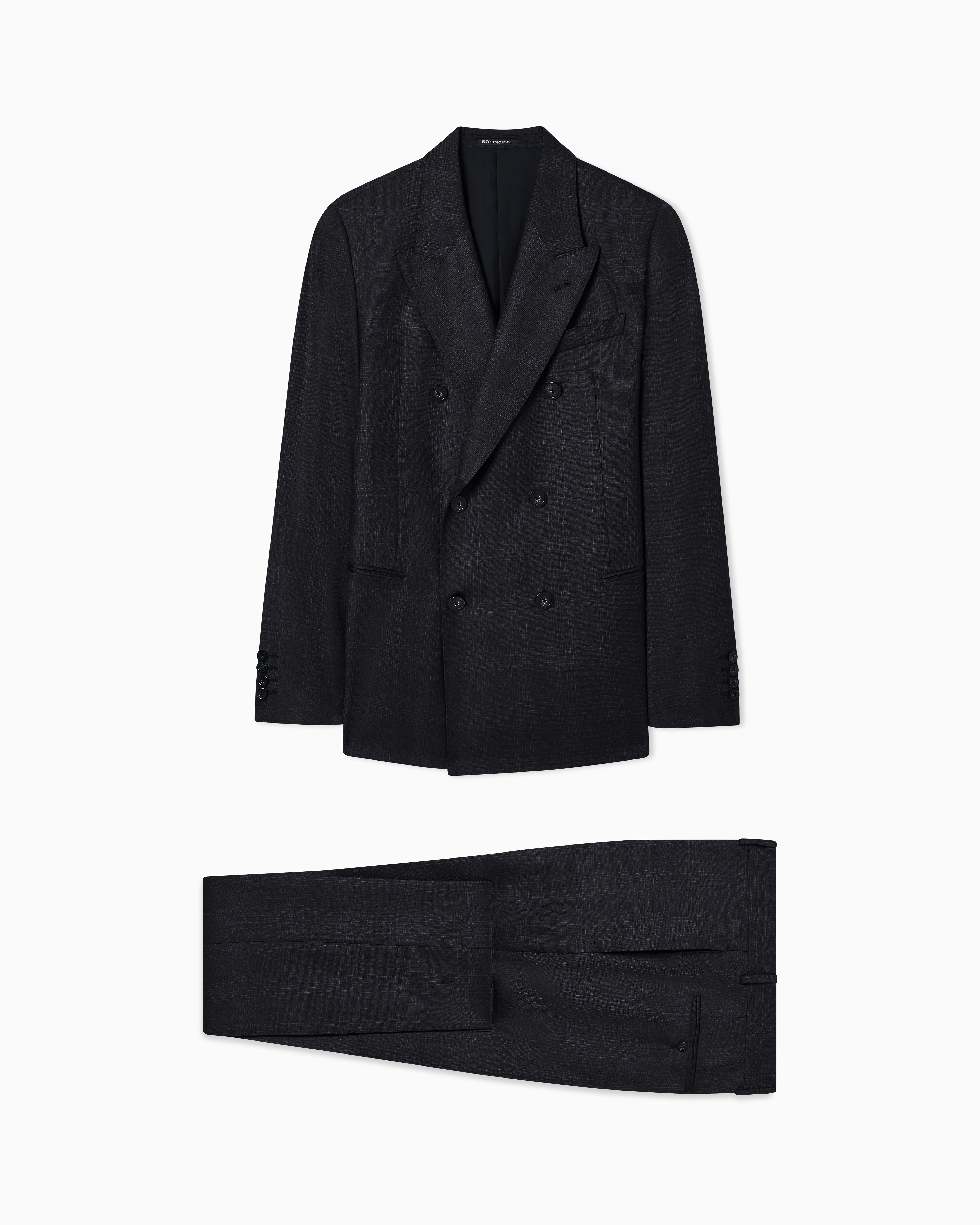 Emporio Armani - Double-breasted suit in mouliné Prince of Wales check virgin wool canvas, Man, Grey, Size: 48_R