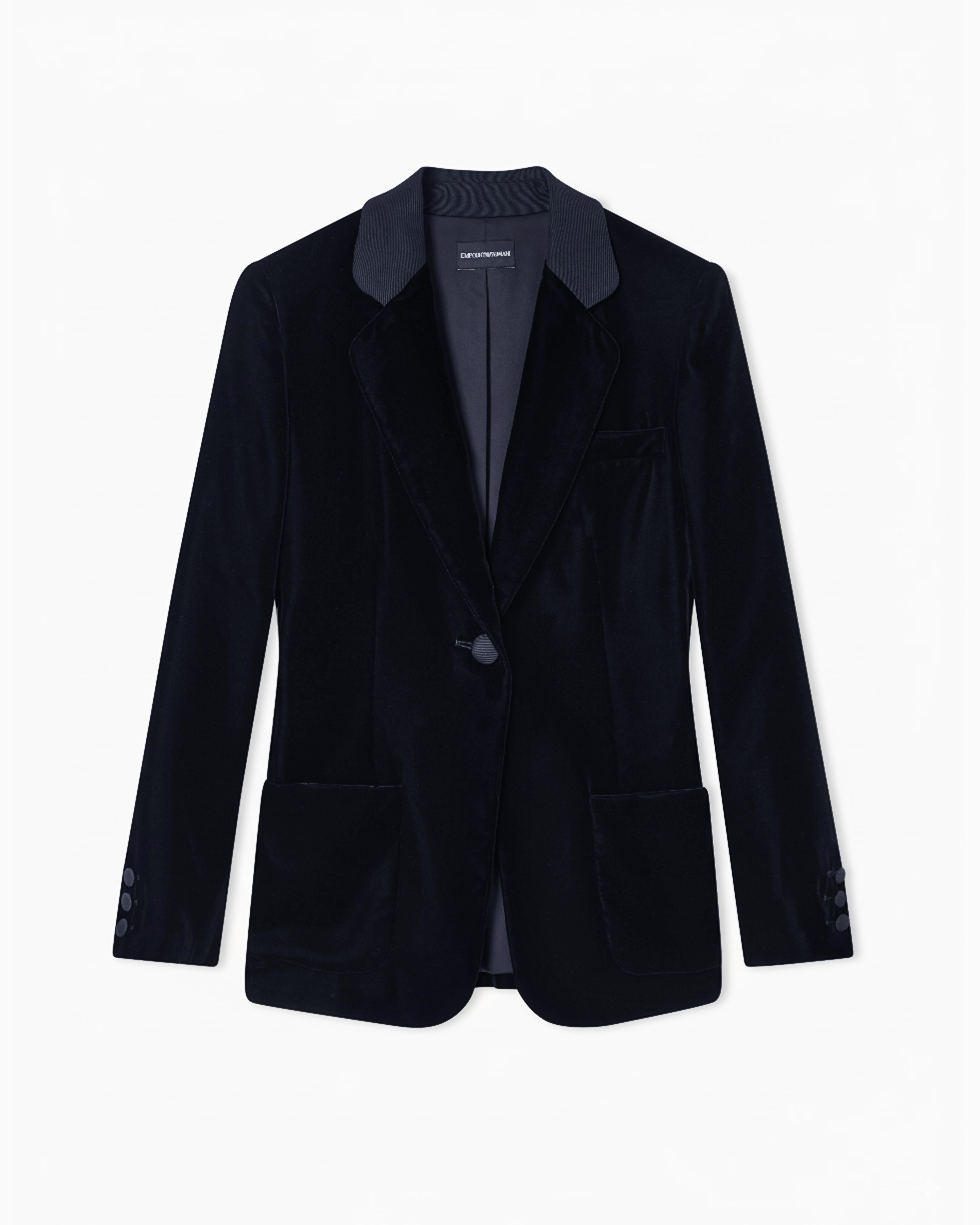 Emporio Armani - Single-breasted blazer velvet, Woman, Navy Blue, Size: