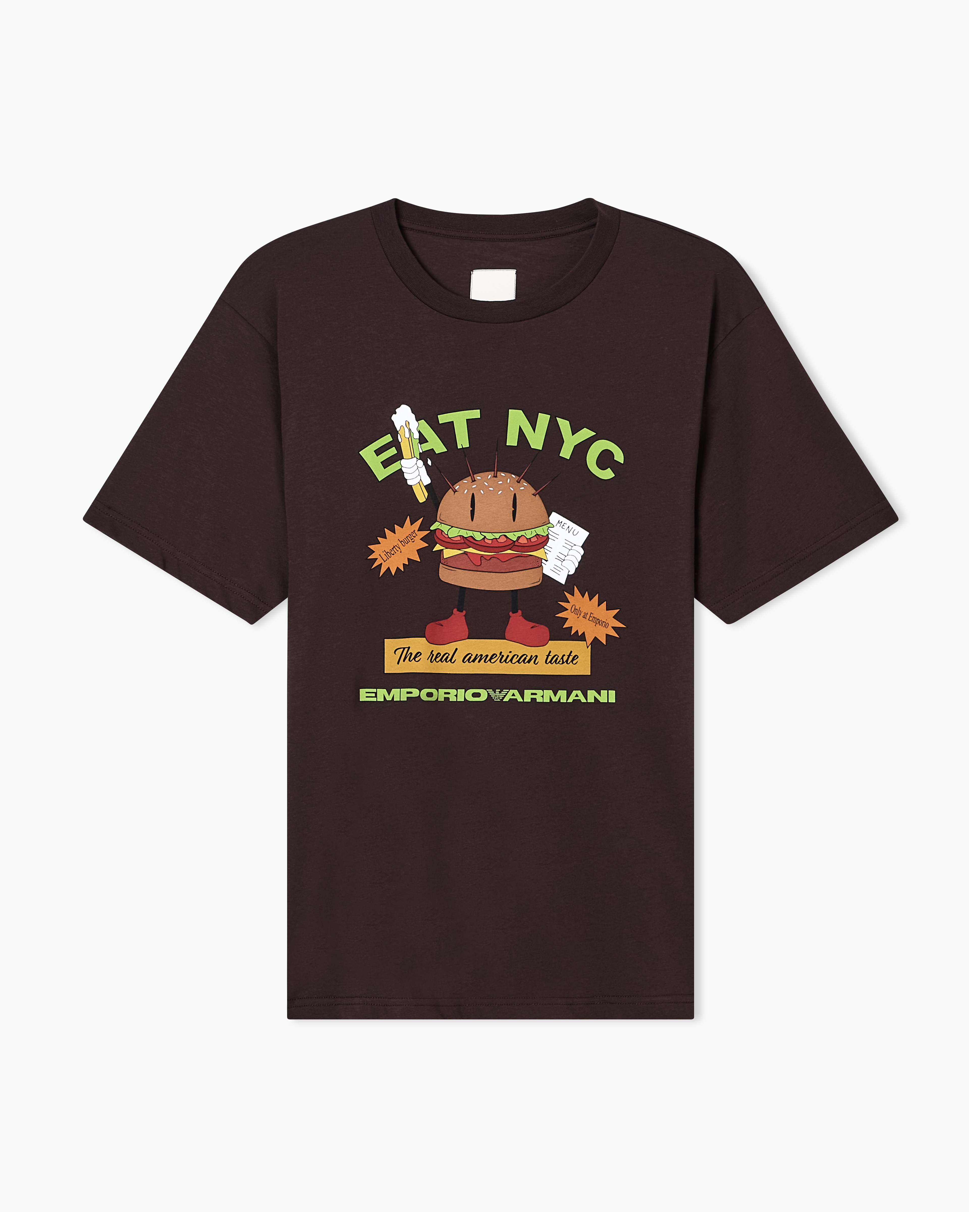 Emporio Armani - New York Capsule Collection EAT NYC print jersey T-shirt, Man, Brown, Size: