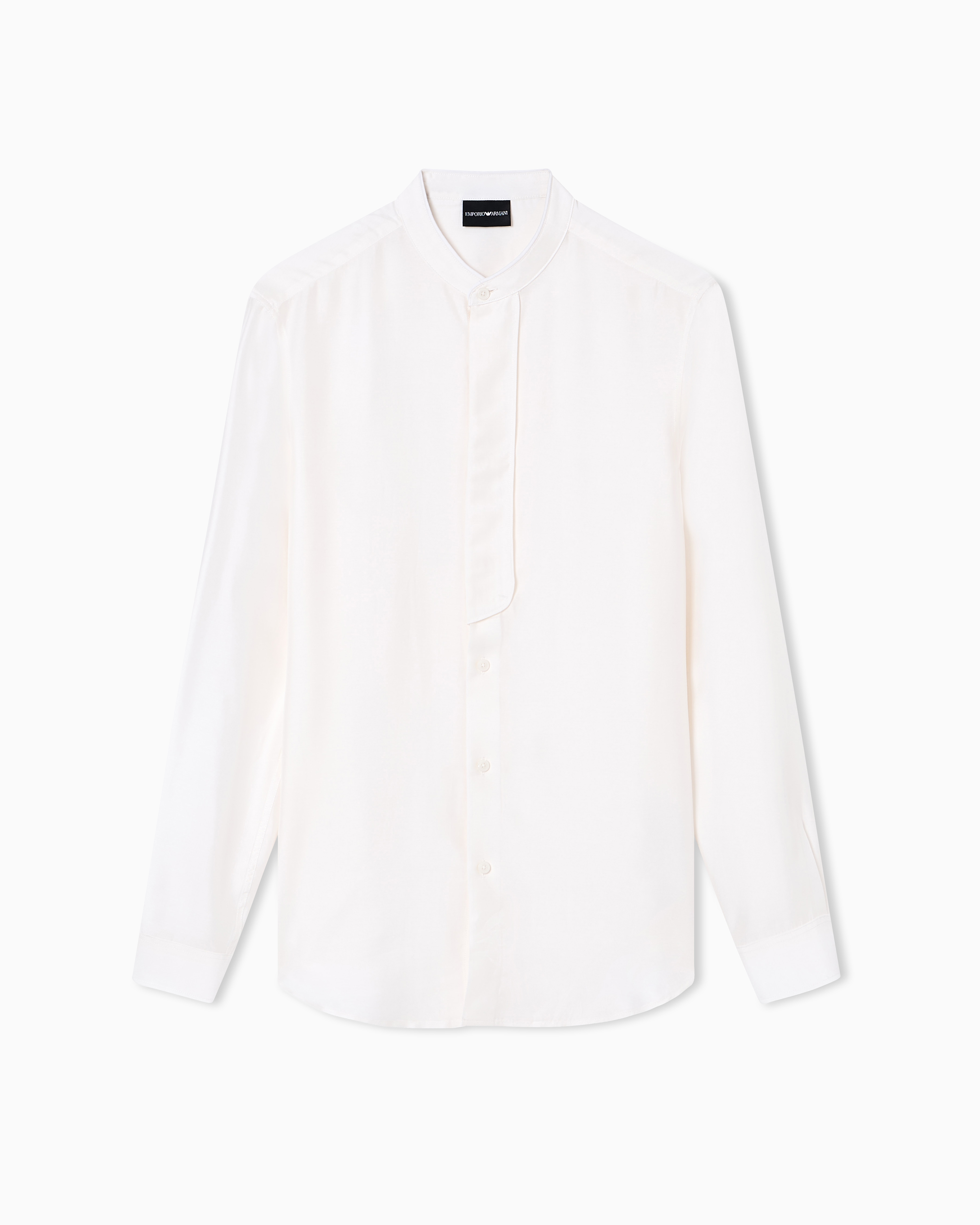 Emporio Armani - Silk blend modal shirt with guru collar, Man, White, Size: