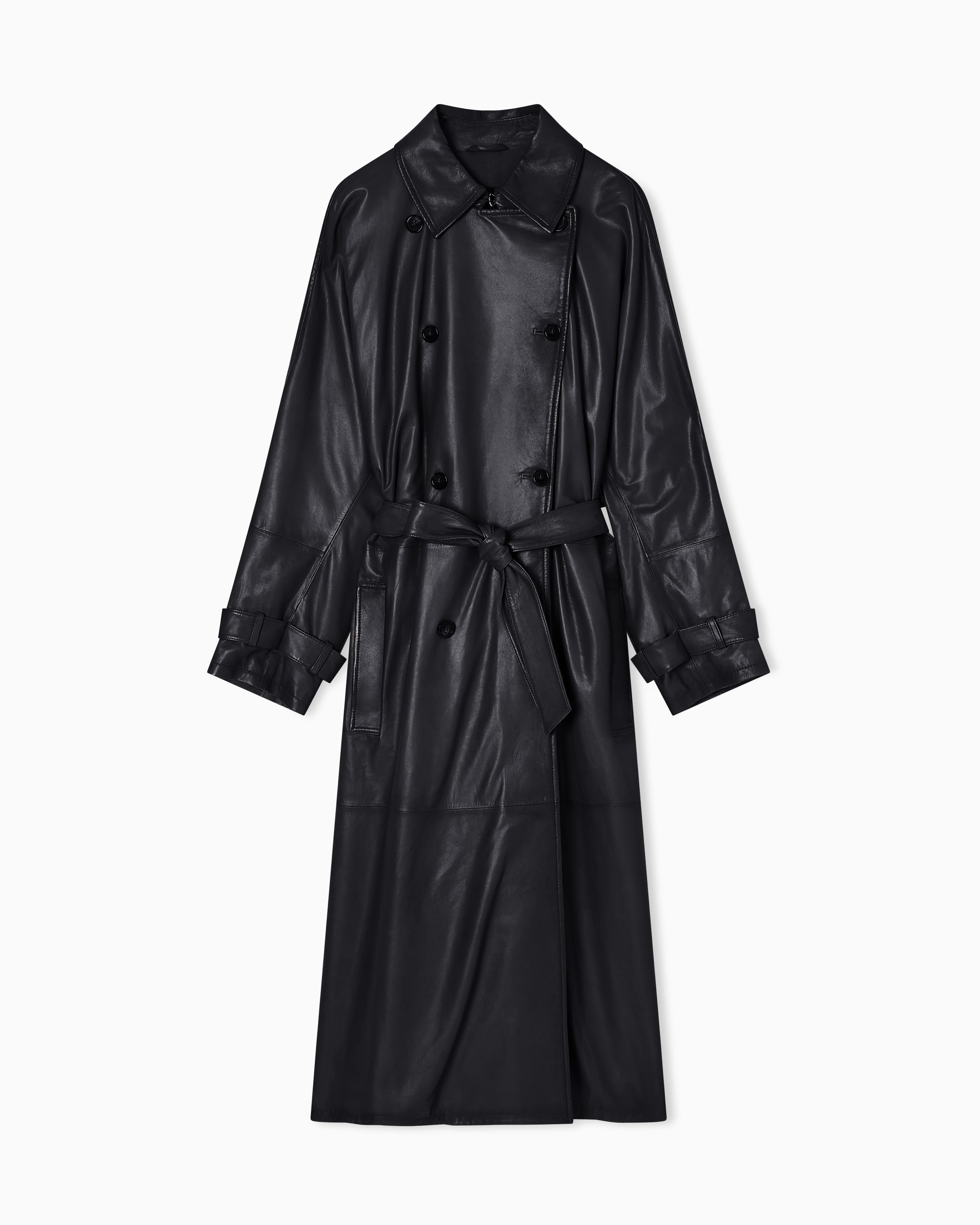 Emporio Armani - Nappa-lambskin, double-breasted trench coat with belt, Woman, Black, Size: