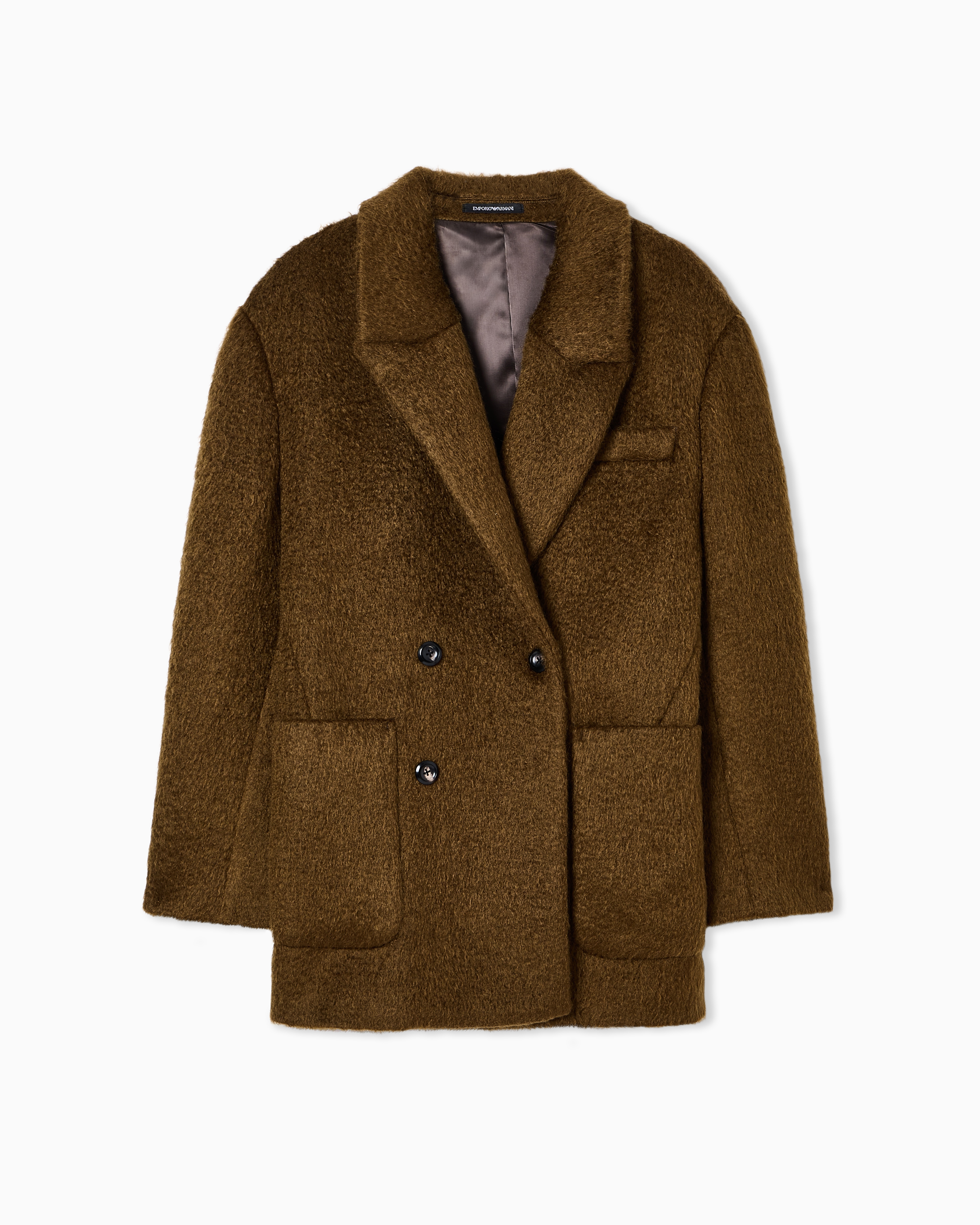 Emporio Armani - Double-breasted pea coat a wool-blend mohair, Man, Brown, Size: