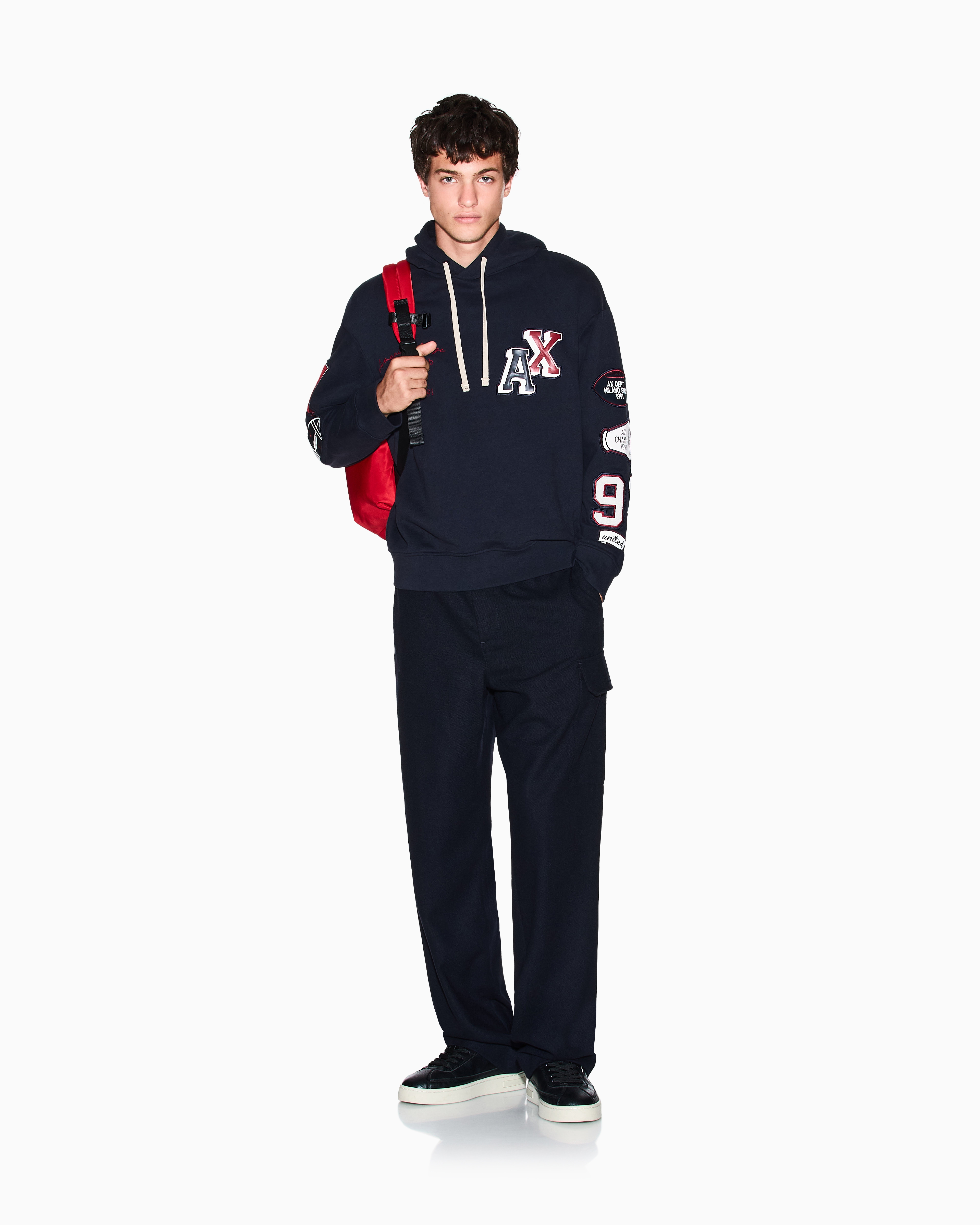 Armani Exchange - Wool Blend Cargo Pants, Man, Navy Blue, Size: