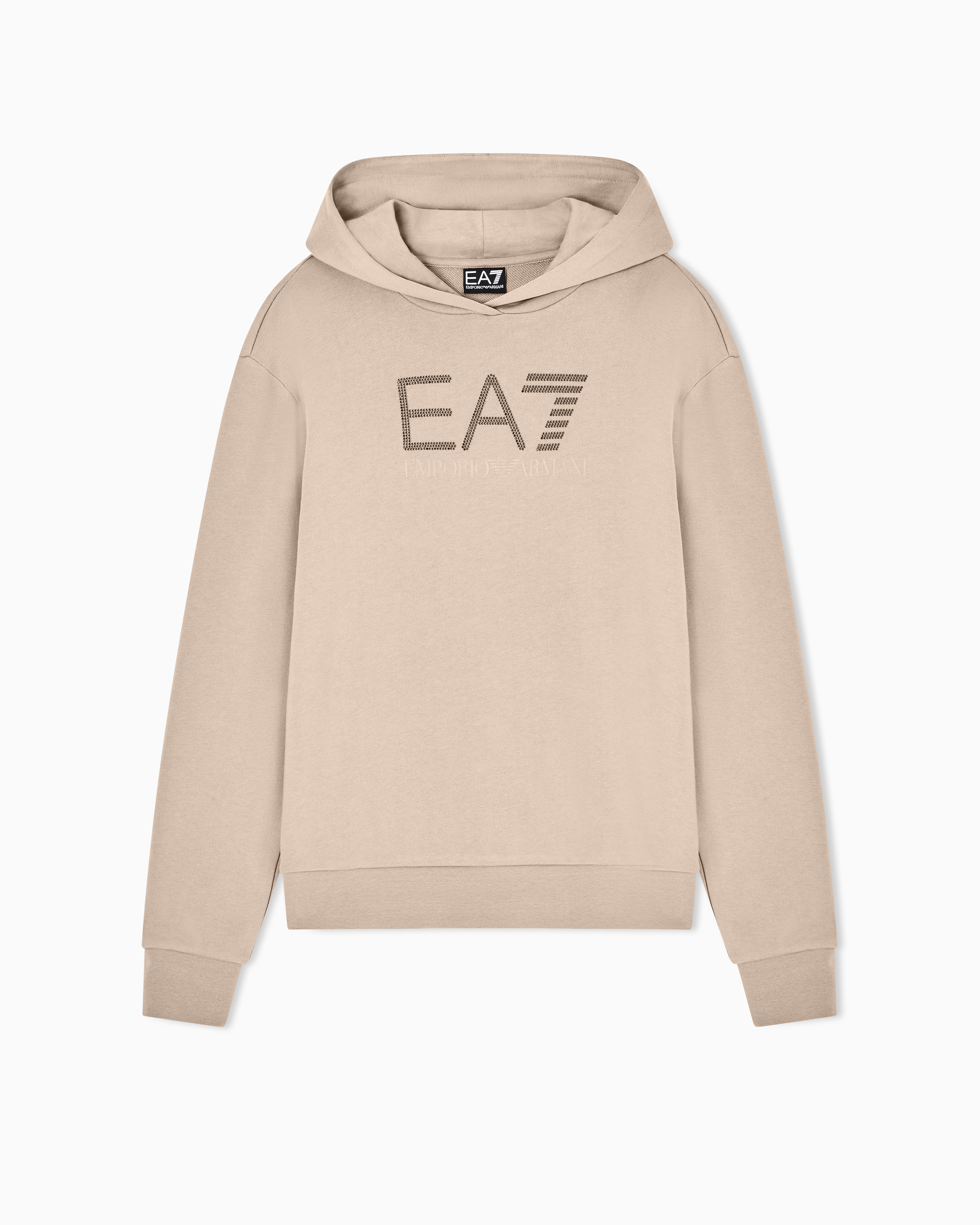 Ea7 Beige Logo Series Stretch Cotton-Blend Hooded Sweatshirt