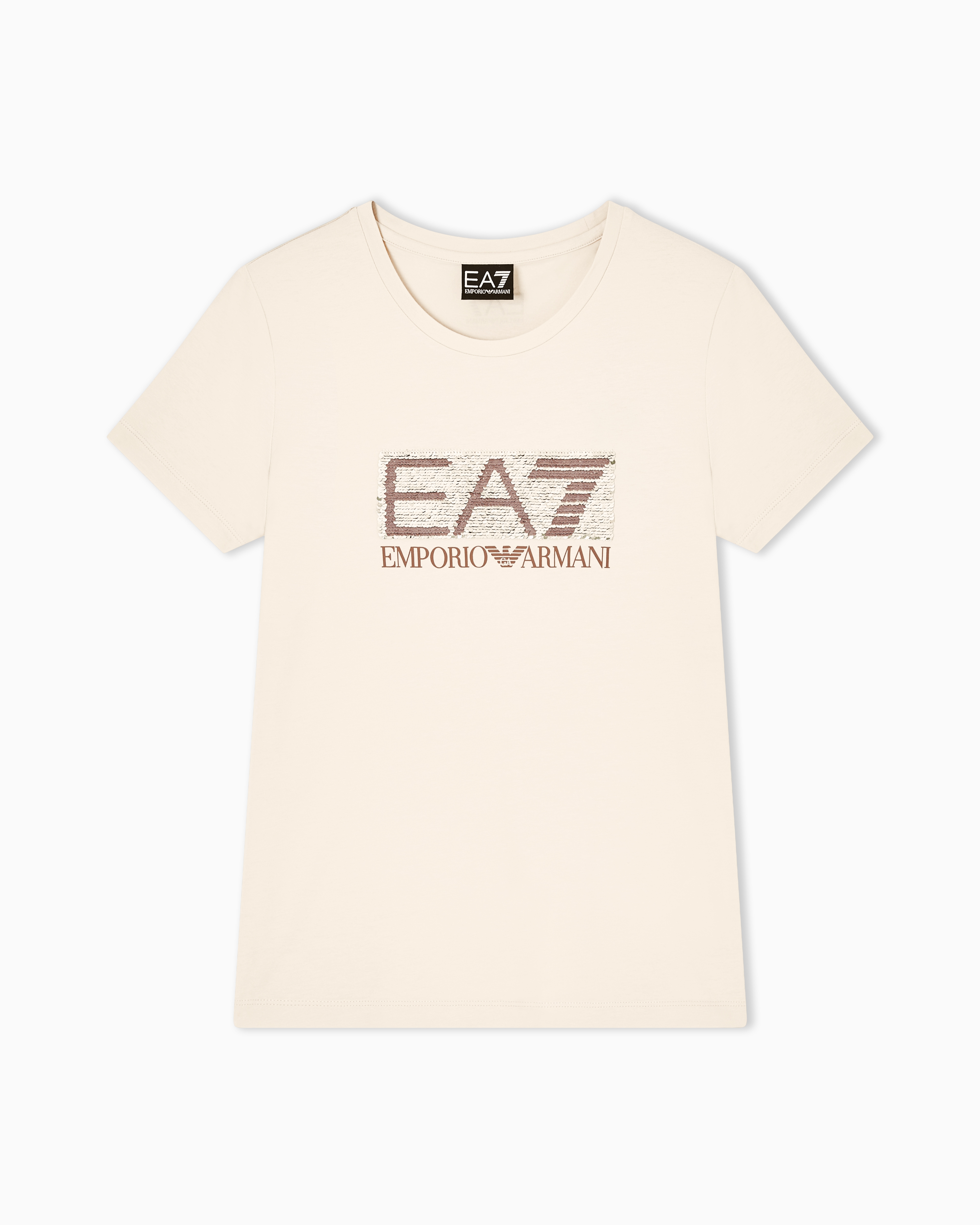 Ea7 Beige Logo Series Cotton Jersey T-Shirt With Logo