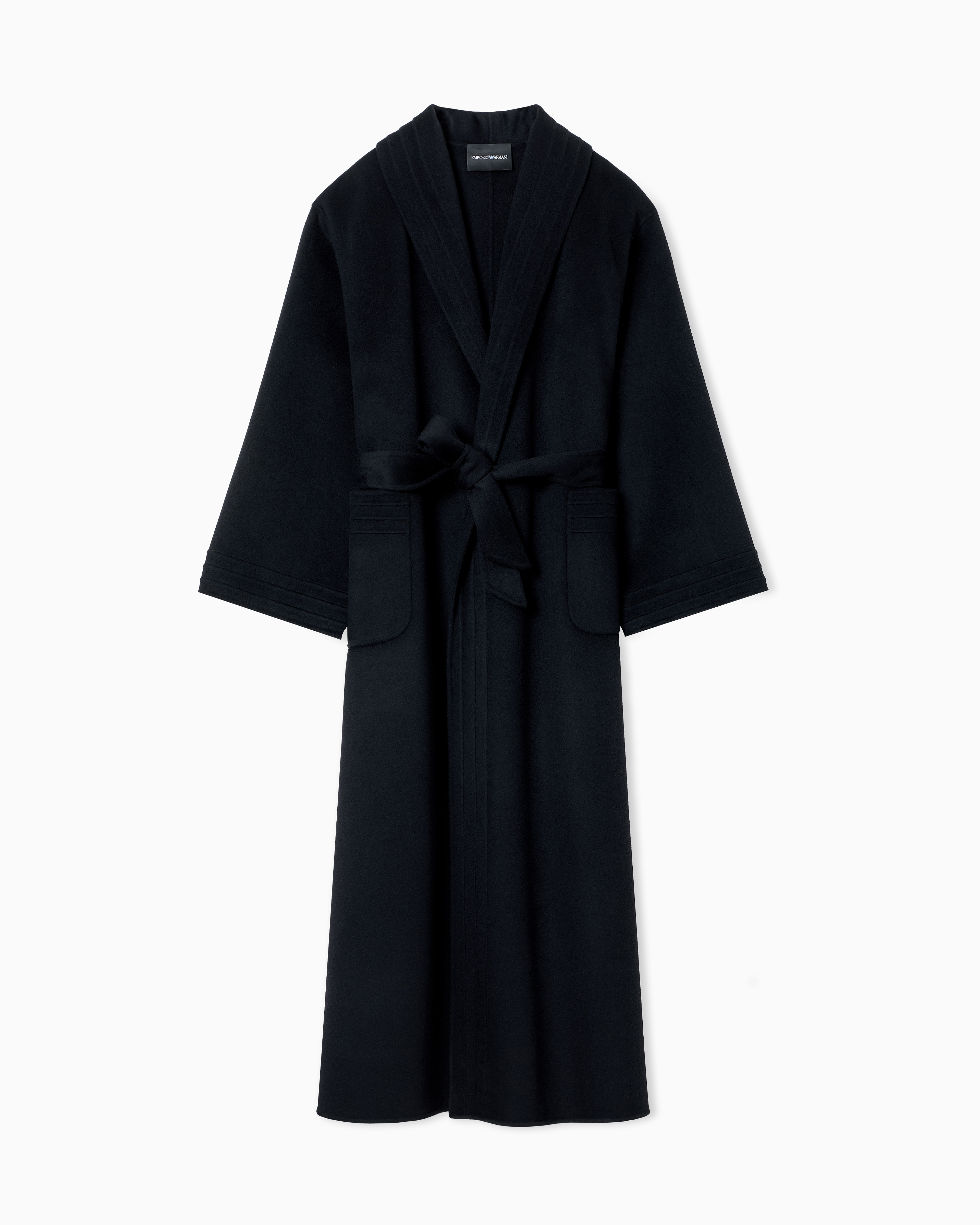 Emporio Armani Black Cashmere And Virgin-Wool Long Coat With Belt