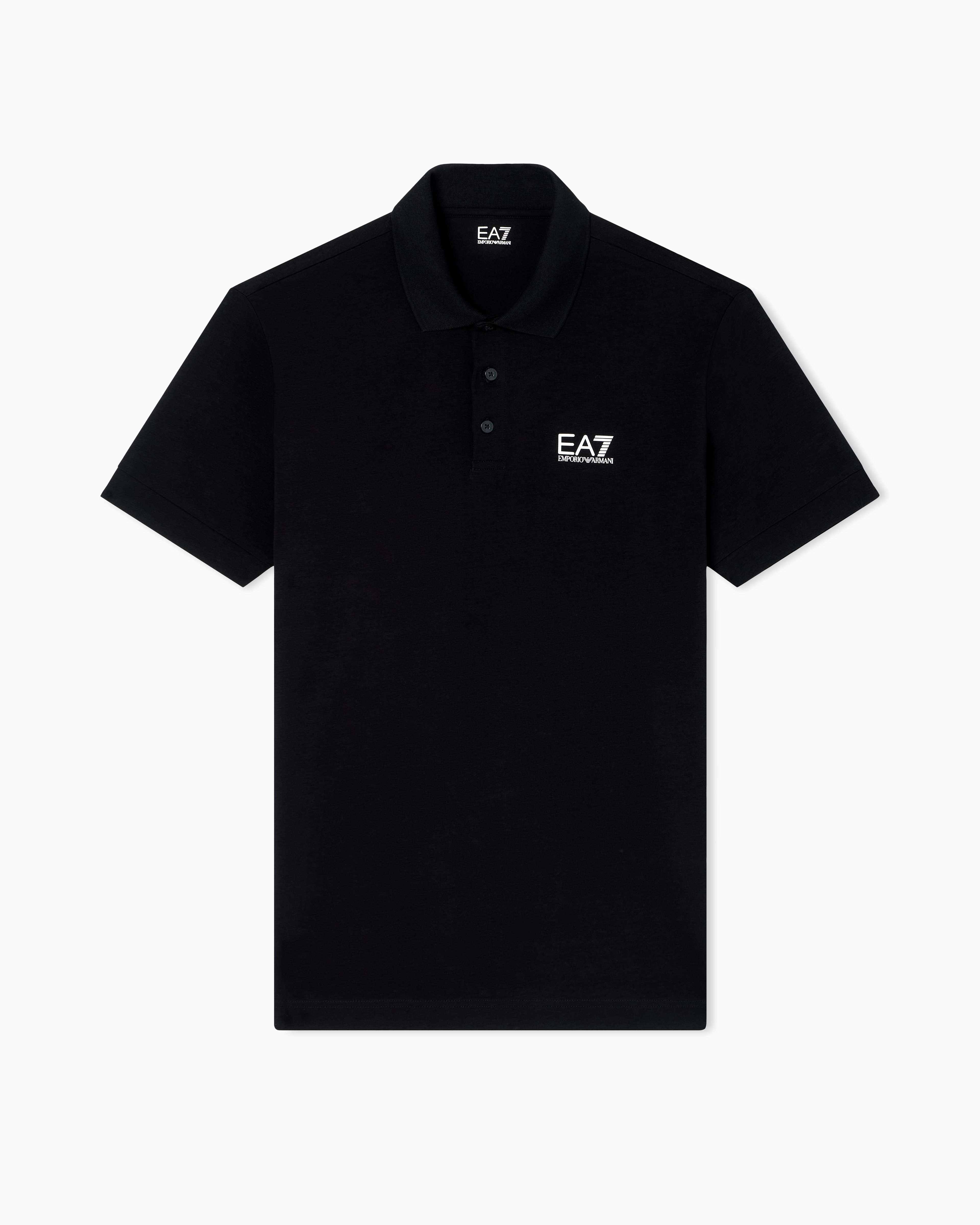 Ea7 Black Stretch Polo In Cotton Jersey With Chest Logo Core Identity