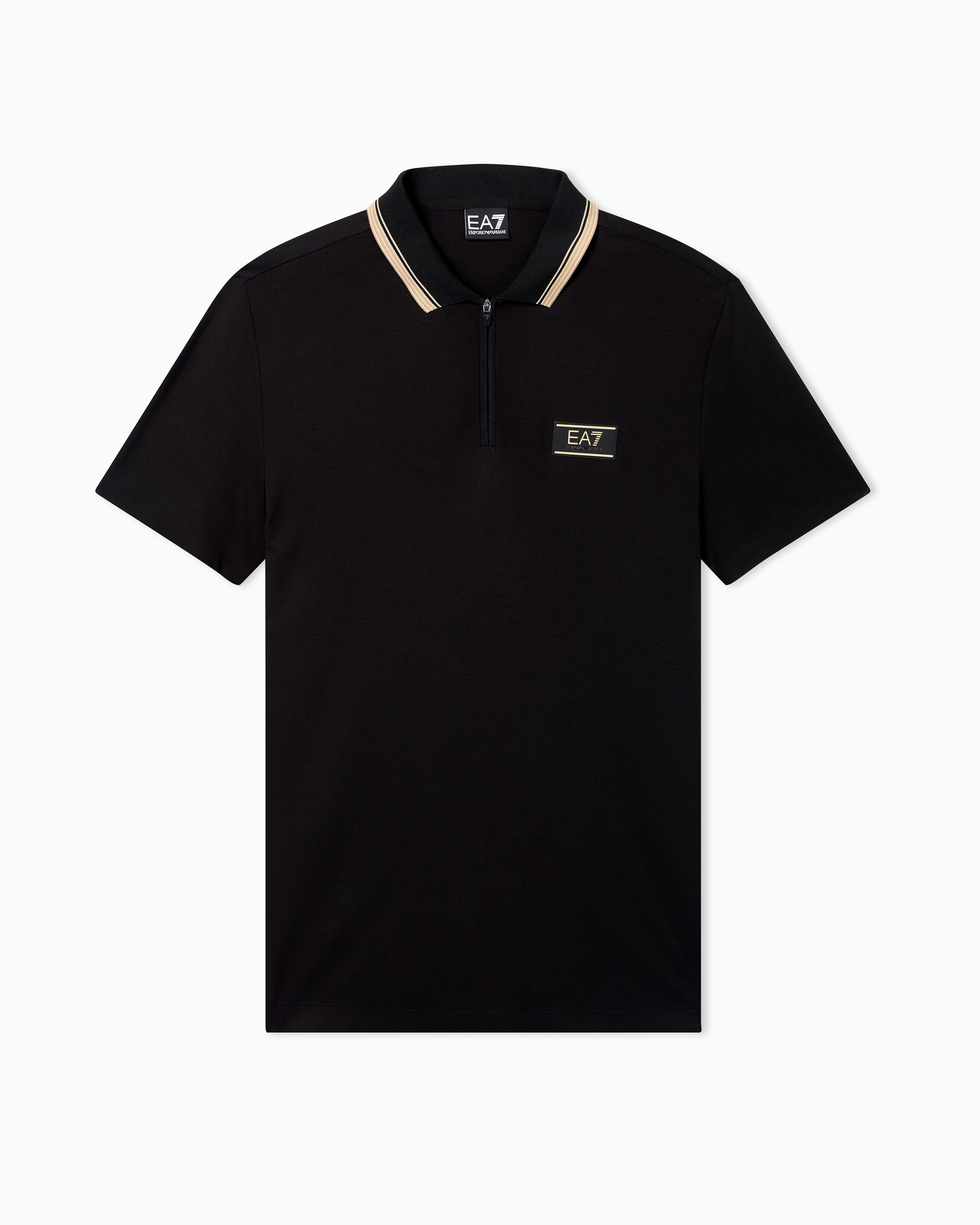 Ea7 Premium Label Jersey Polo Shirt In Black